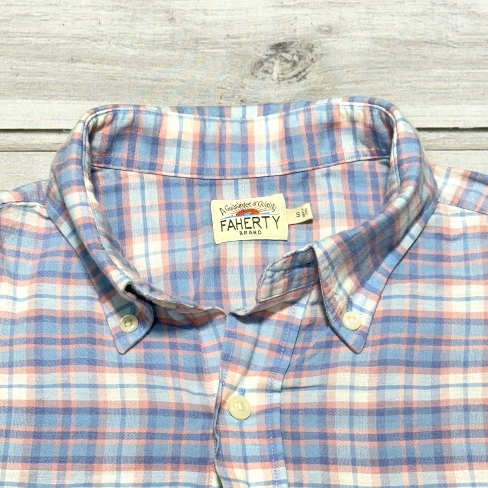 Faherty Faherty Shirt Mens Small Blue Pink White Plaid Cotton Linen Button Up Size US S / EU 44-46 / 1 - 2 Thumbnail