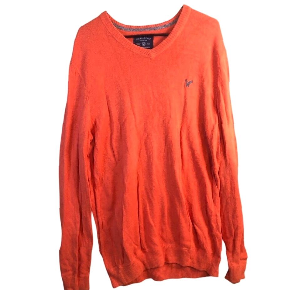American Eagle Outfitters American Eagle Outfitters Mens Sweater Orange V Neck Pullover 100% Cotton XLT Size US XL / EU 56 / 4 - 2 Thumbnail