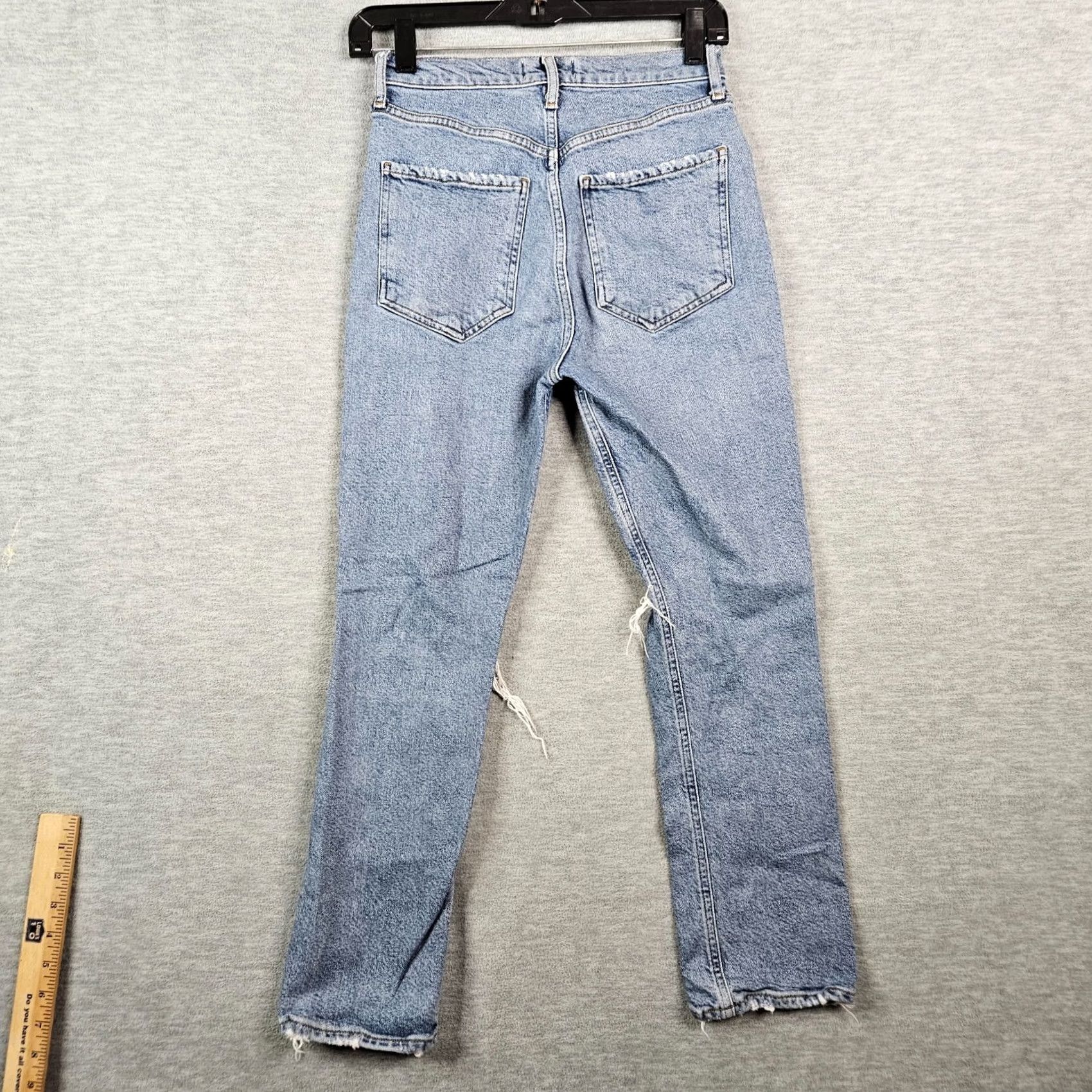 Agolde AGOLDE Jeans Straight 25 Women's Blue Light Wash 5-Pocket Denim Belted Crop Mid Rise Casual Everyday Regular Fit Size 42" / US 20 - 3 Thumbnail