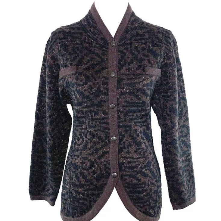 Jaeger JAEGER Womens Cardigan Sweater Size S Button Front Metallic Sparkly Wool Blend Size S / US 4 / IT 40 - 2 Thumbnail