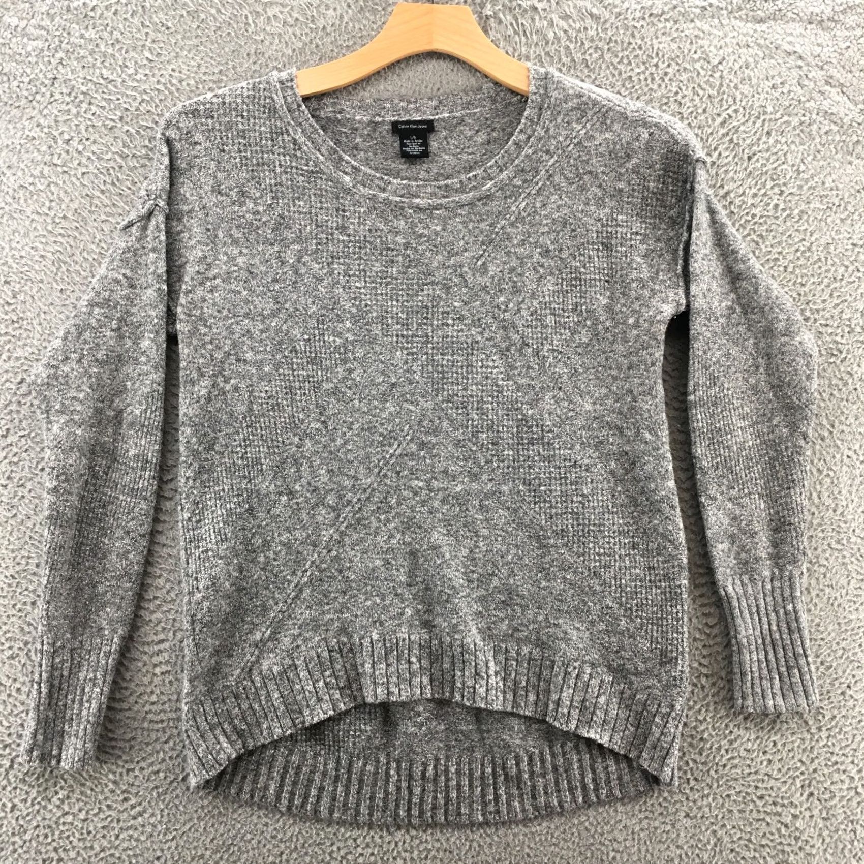 Calvin Klein Calvin Klein Sweater Pullover Womens L Gray Long Sleeve Casual Round Neck Knit Size L / US 10 / IT 46 - 2 Thumbnail