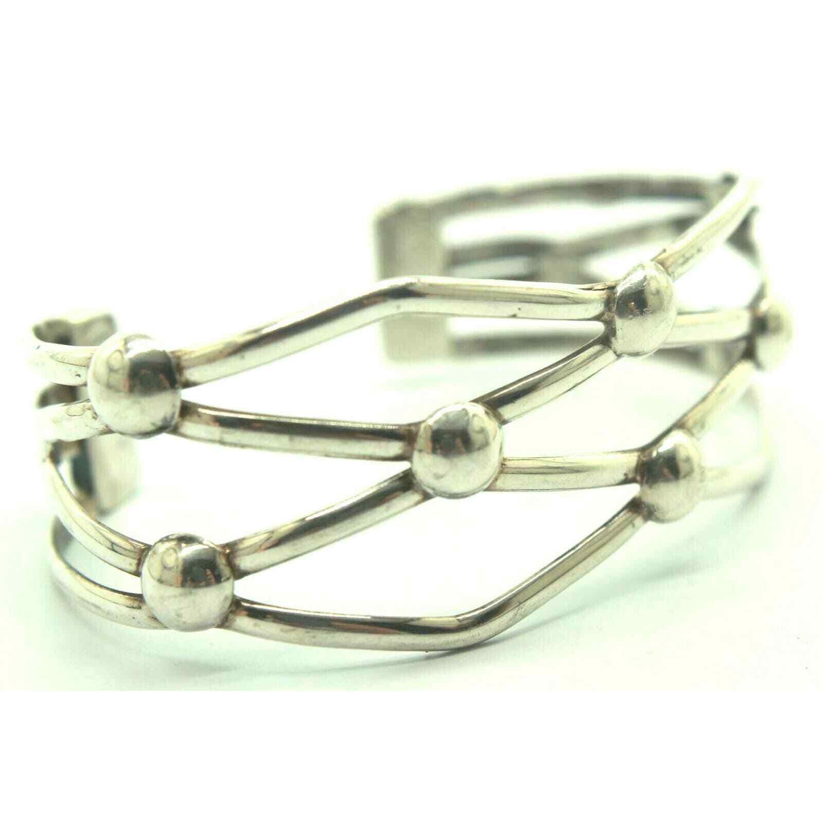 Other Mexican Silver Cuff Bracelet Open Design Expandable Marked Size ONE SIZE - 4 Thumbnail