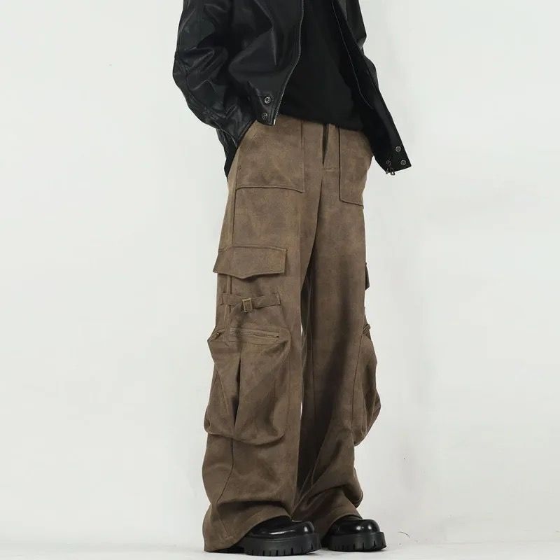 Pre-owned Jean X Supreme Brown Leather Wide Leg Cargo Pant In Black