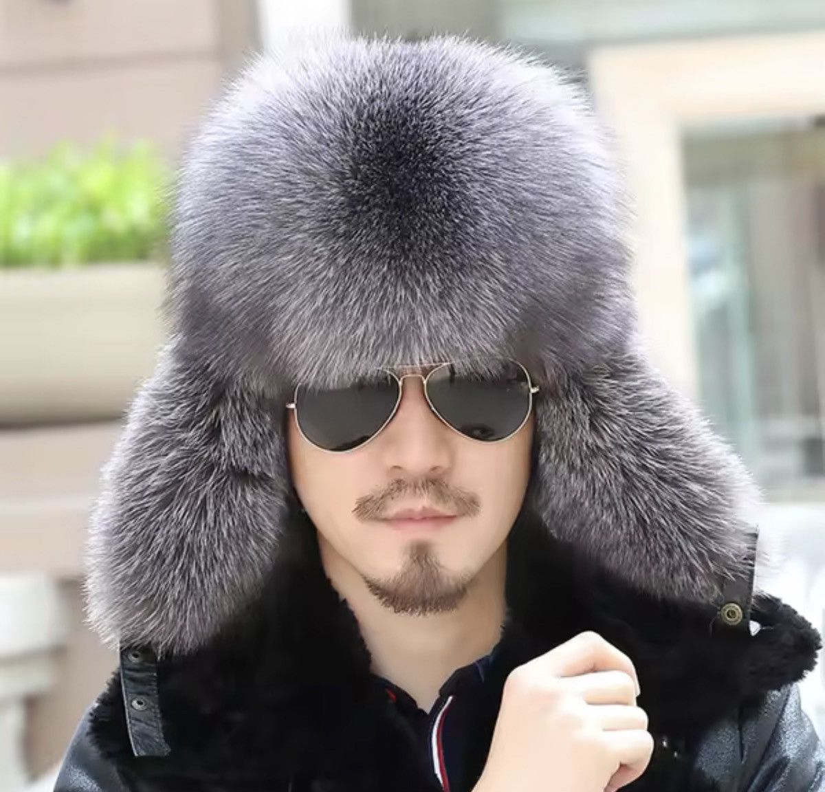 VIBE Luxury Fox Fur Ushanka – PU Leather Trapper Hat Size L Size ONE SIZE - 2 Thumbnail