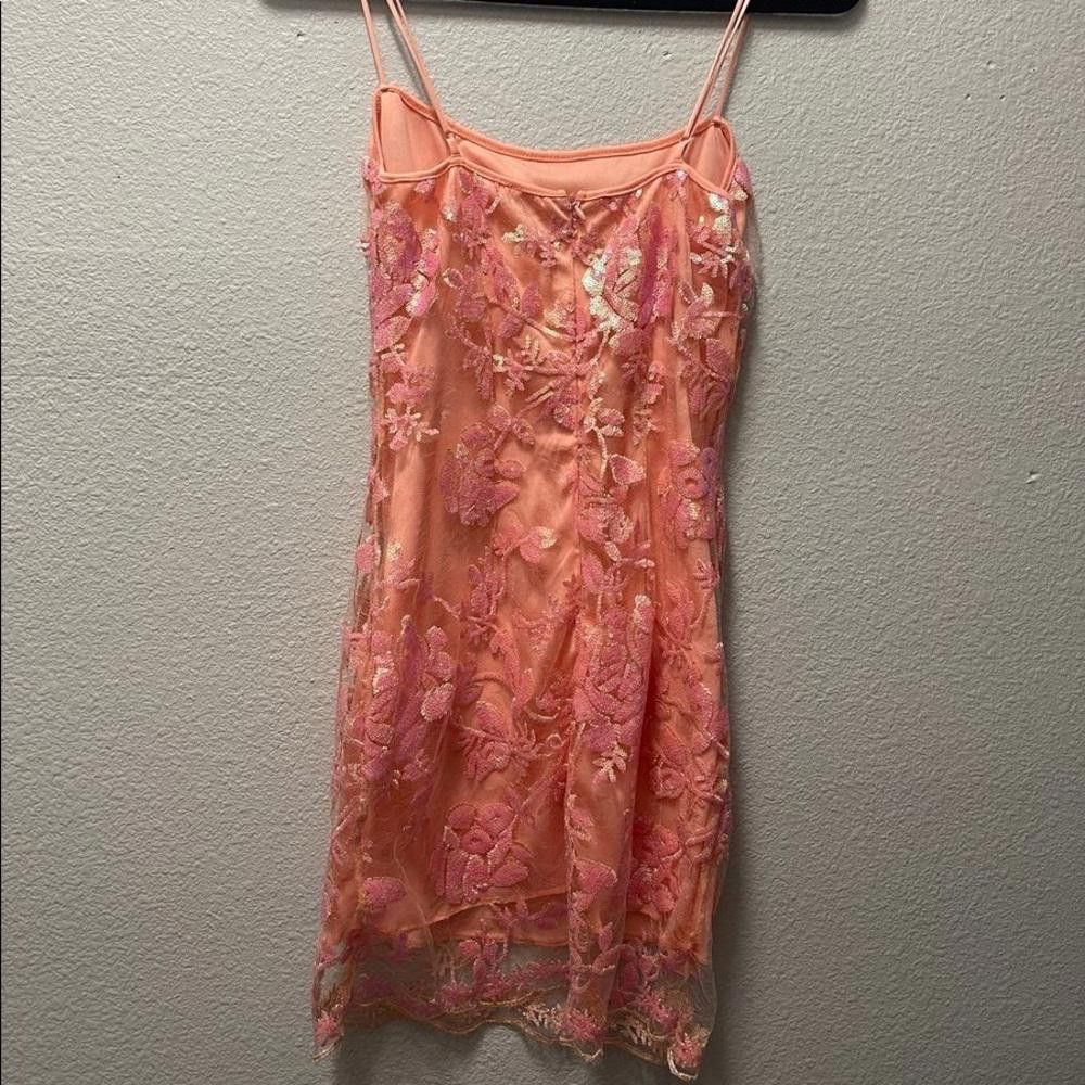Designer Beautiful Embroidered Coral Dress with Spaghetti Straps Size S / US 4 / IT 40 - 2 Thumbnail