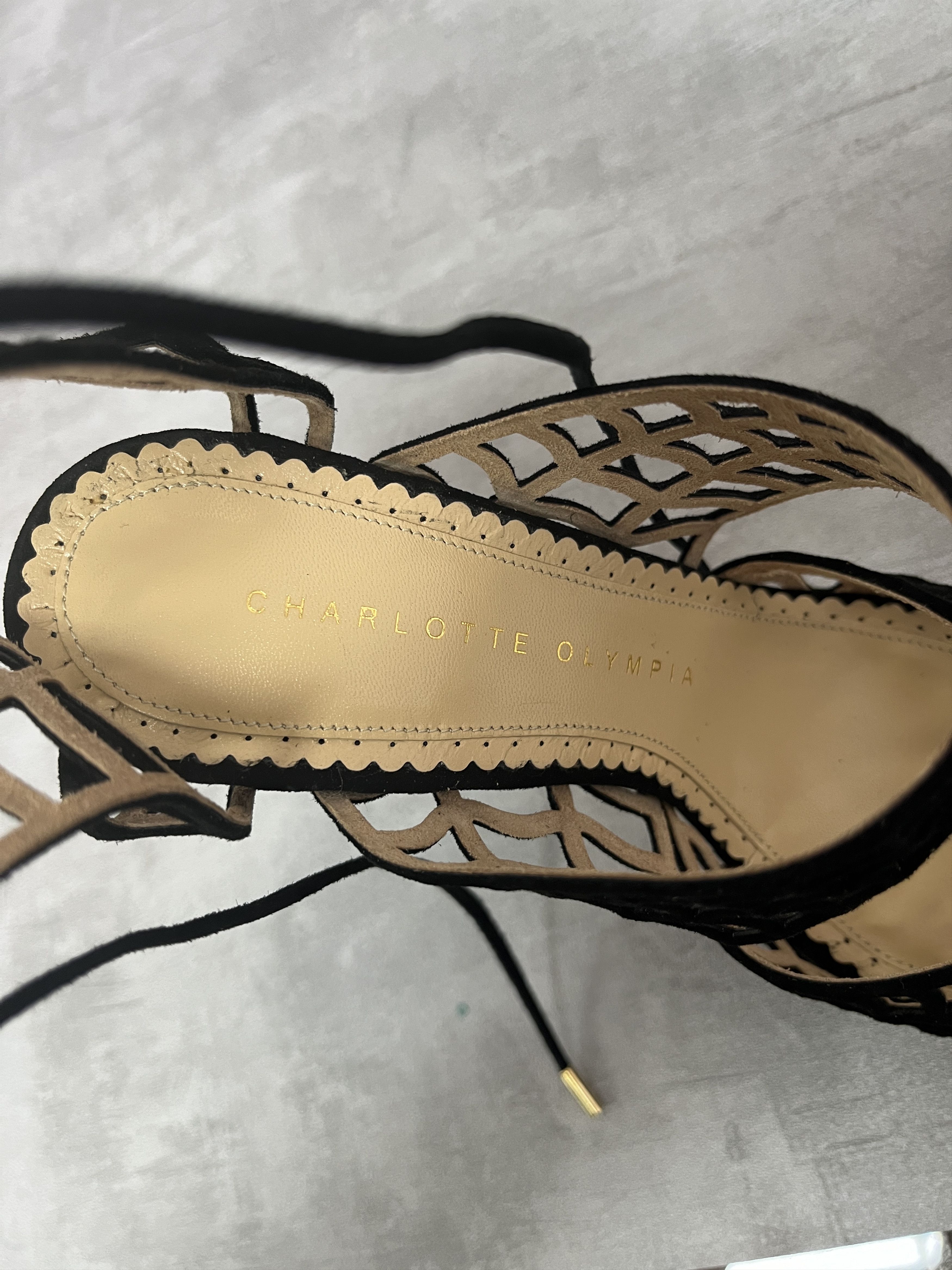 Charlotte Olympia Charlotte Olympia Black Suede Spider-Web Platform Heels Size US 5 / IT 35 - 5 Thumbnail