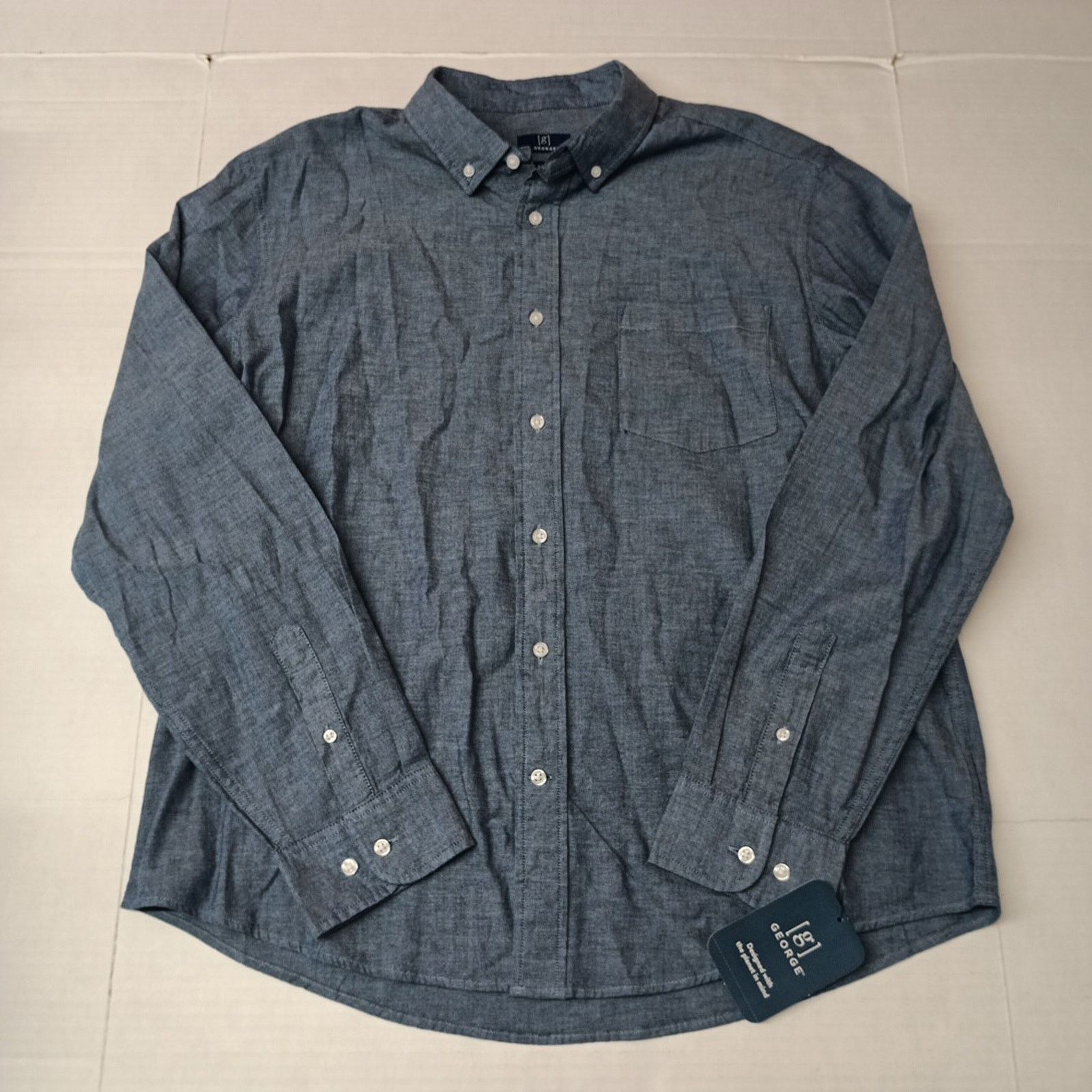 George George Poplin Button Down Shirt Men's XL Blue Classic Fit Size US XL / EU 56 / 4 - 1 Thumbnail