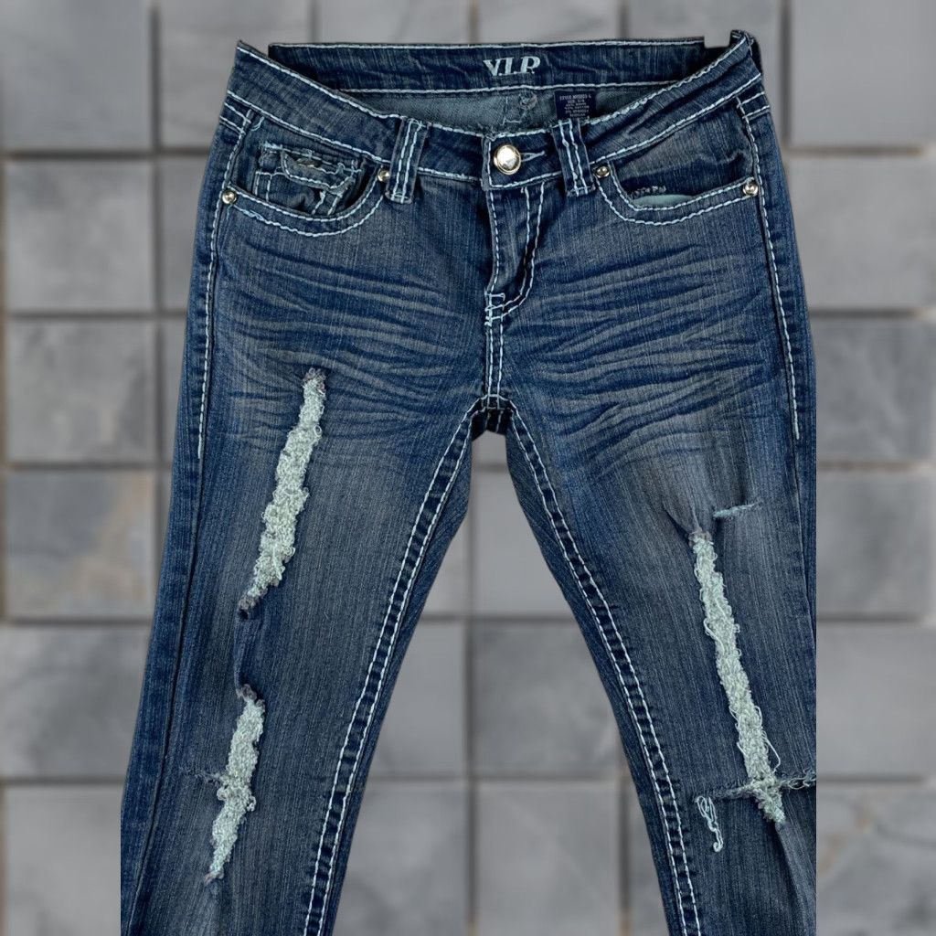 Vintage VIP Jeans Blue Skinny Jeans Women 4 Distressed 5-Pocket Denim Stretch Distress Flap Pocket Modern Vintage No Size 27" / US 4 / IT 40 - 1 Thumbnail