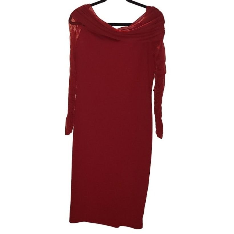 Other Fashion Nova Red Sheer Long Sleeve Bodycon Dress Size XL Size XL / US 12-14 / IT 48-50 - 2 Thumbnail