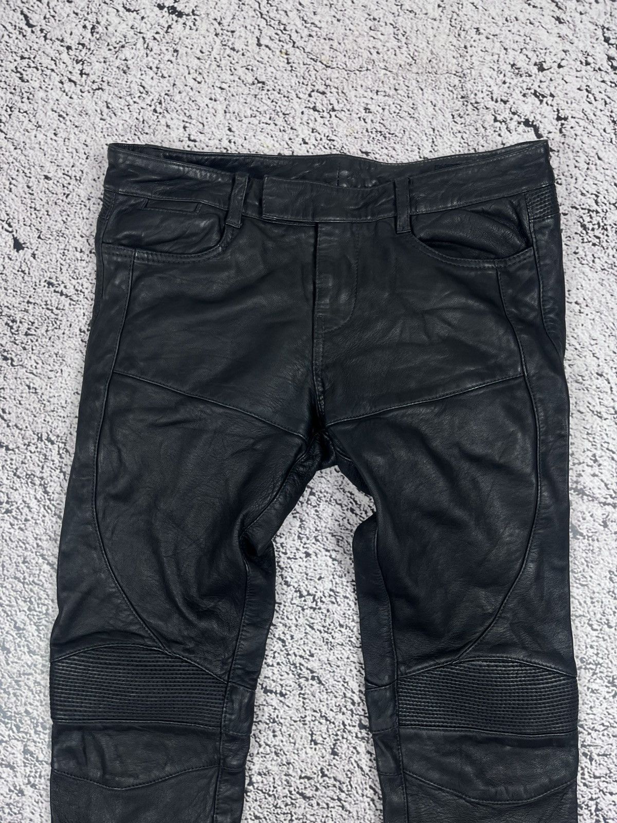 Allsaints AllSaints Italian Leather Biker Pants Moto Skinny Ribbed Kne Size 26" / US 2 / IT 38 - 3 Thumbnail