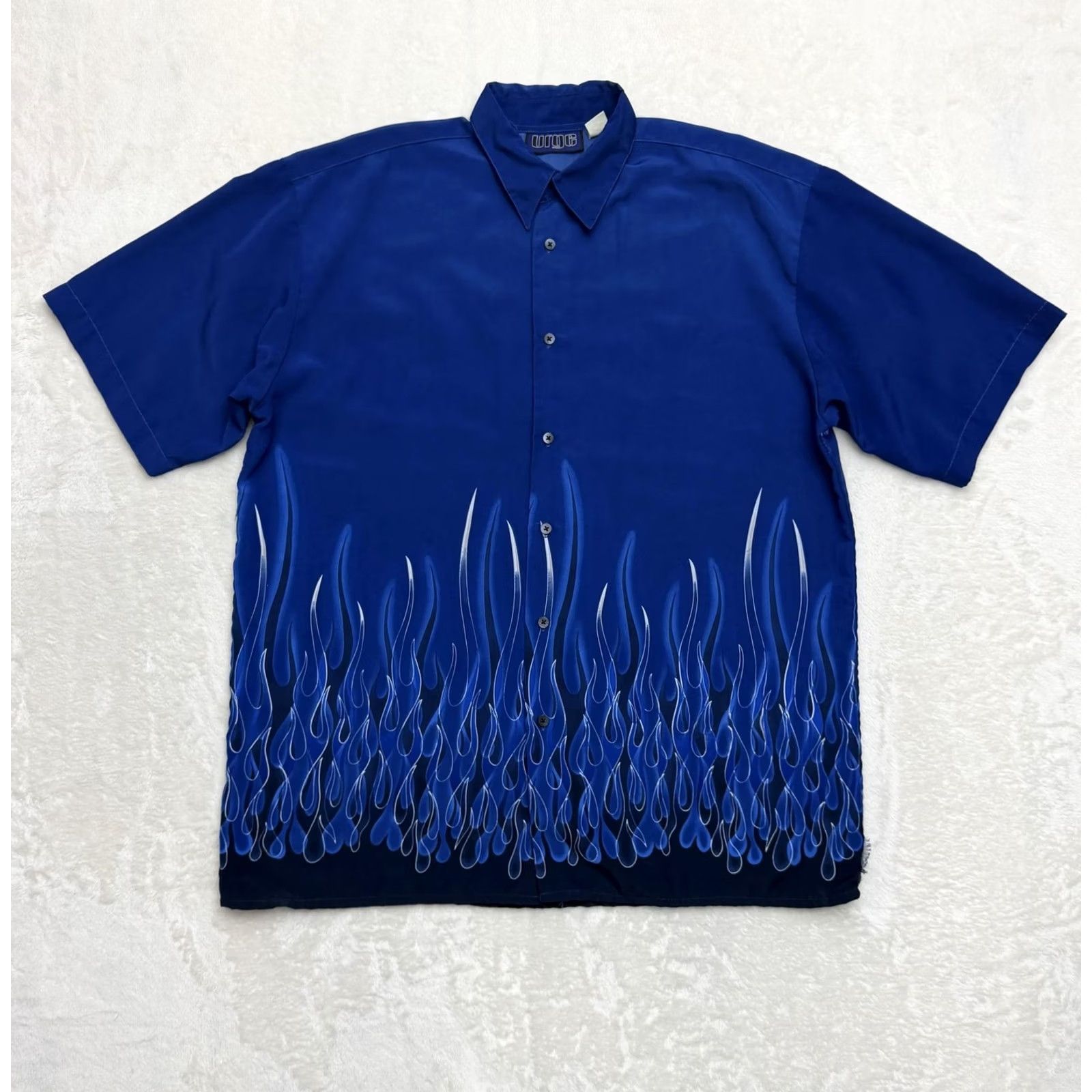 Vintage Urge Shirt Mens 2XL Blue Flame Graphic Button Up Short Sleeve Camp Casual Size US XXL / EU 58 / 5 - 2 Thumbnail