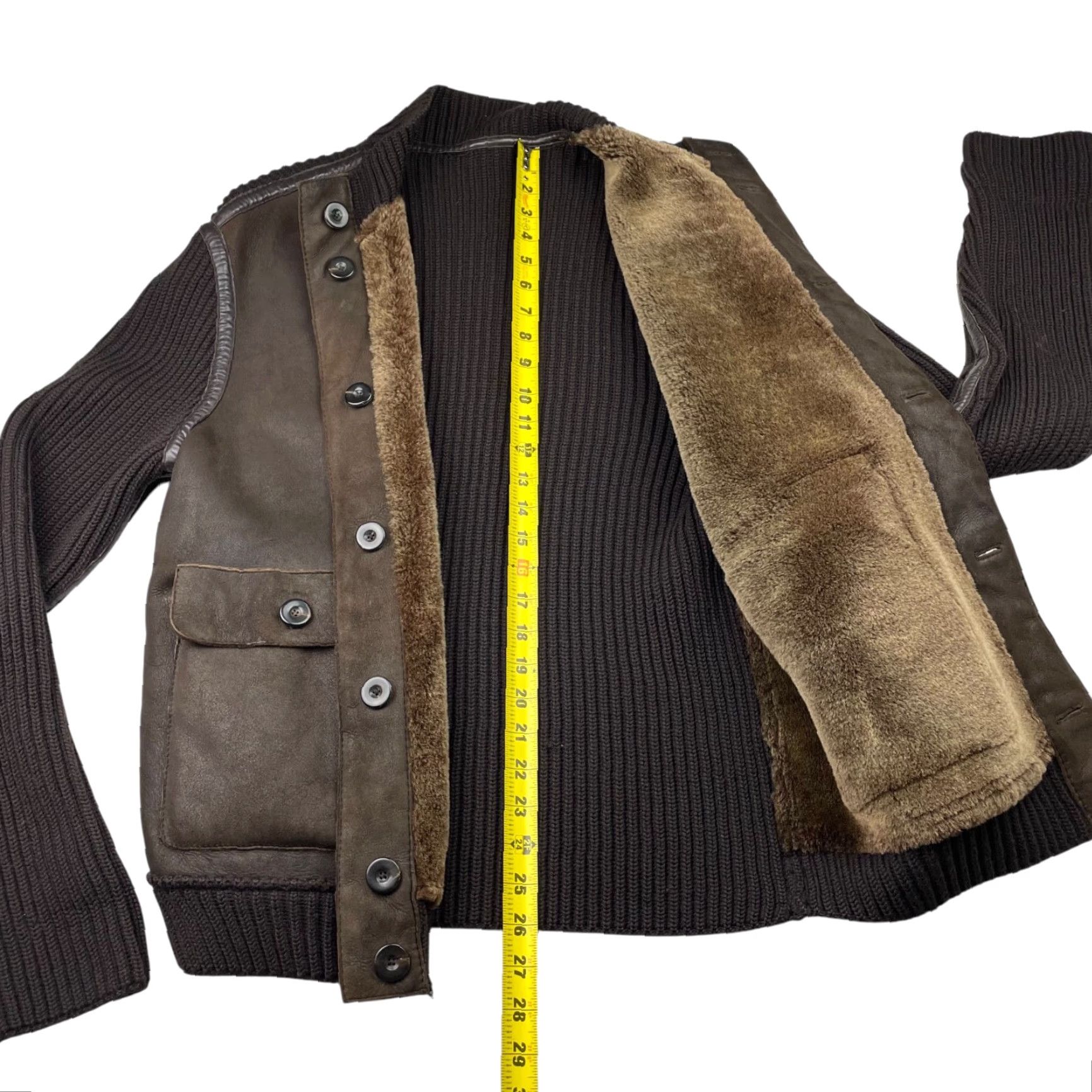 Giorgio Armani VINTAGE Giorgio Armani Collezioni Men's Sheepskin Leather Wool Ribbed Jacket 42 Brown Wool Shearling Lined Bomber Jacket Pockets Mens Size US XS / EU 42 / 0 - 7 Thumbnail