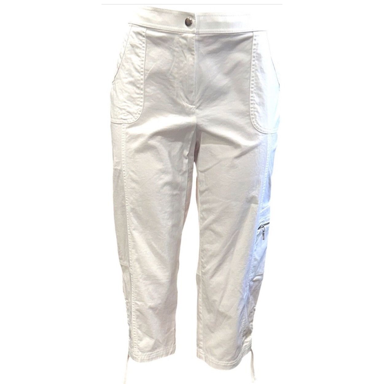 Chicos Chicos Zenergy White Cotton Capri Pants Drawstring Hem Side Size 33" - 1 Thumbnail