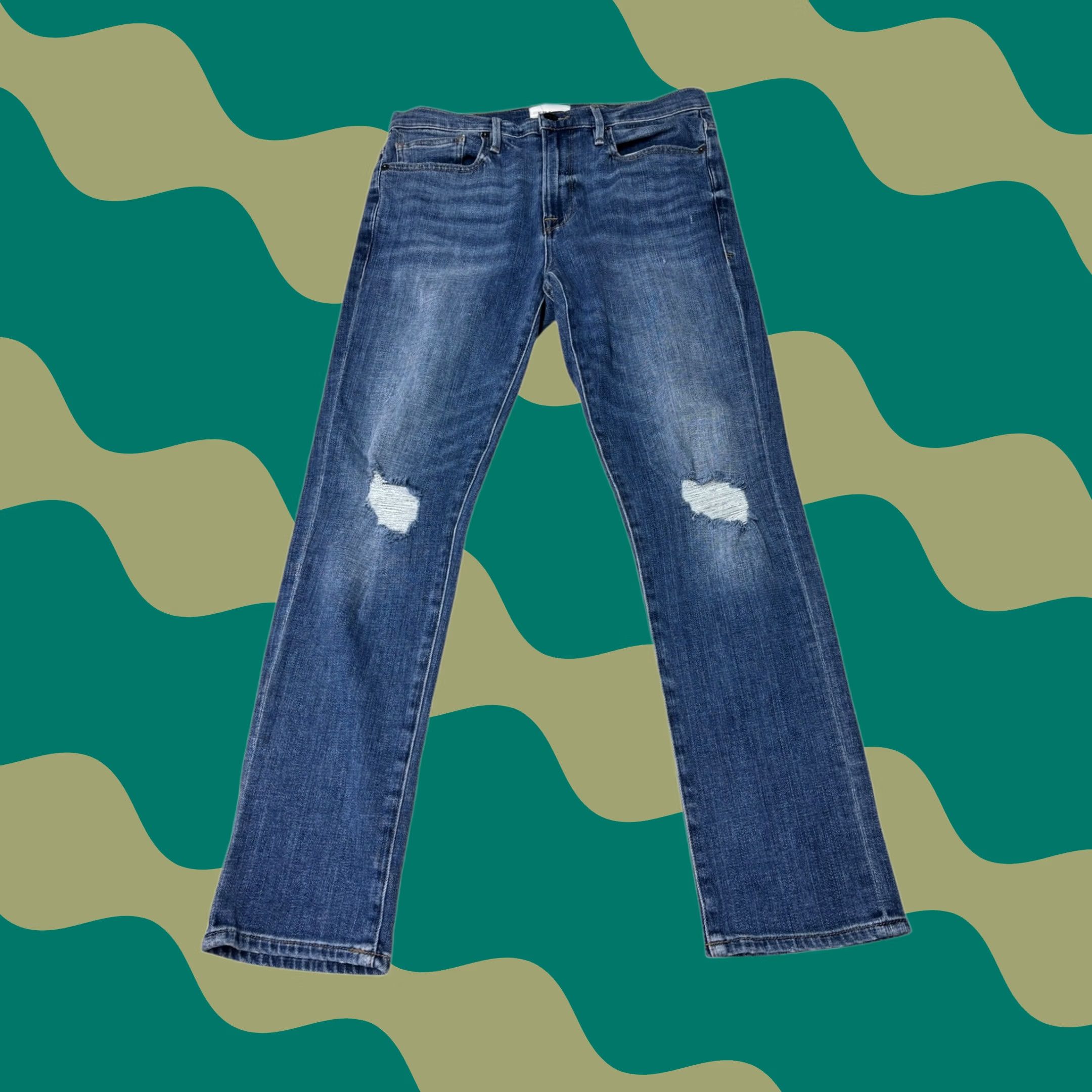 Frame FRAME Le Beau Rips jeans Straight Jeans Women 30X28 Medium Blue Distressed Slim 5-Pocket Zipper Button Mens? Womens? Size 30" / US 8 / IT 44 - 1 Thumbnail