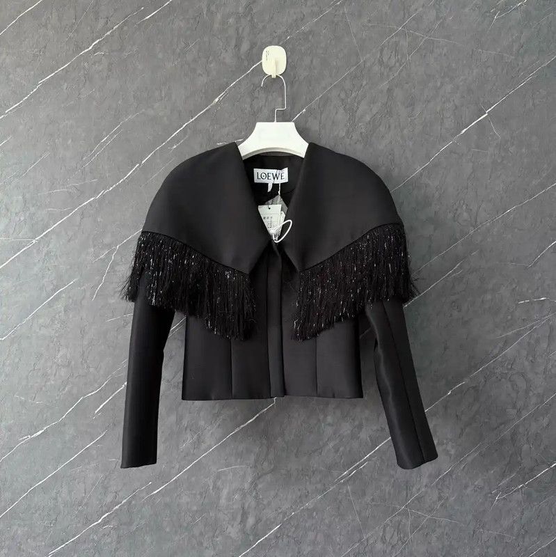 Loewe Black Cotton Women's Jacket with Fringes 0089