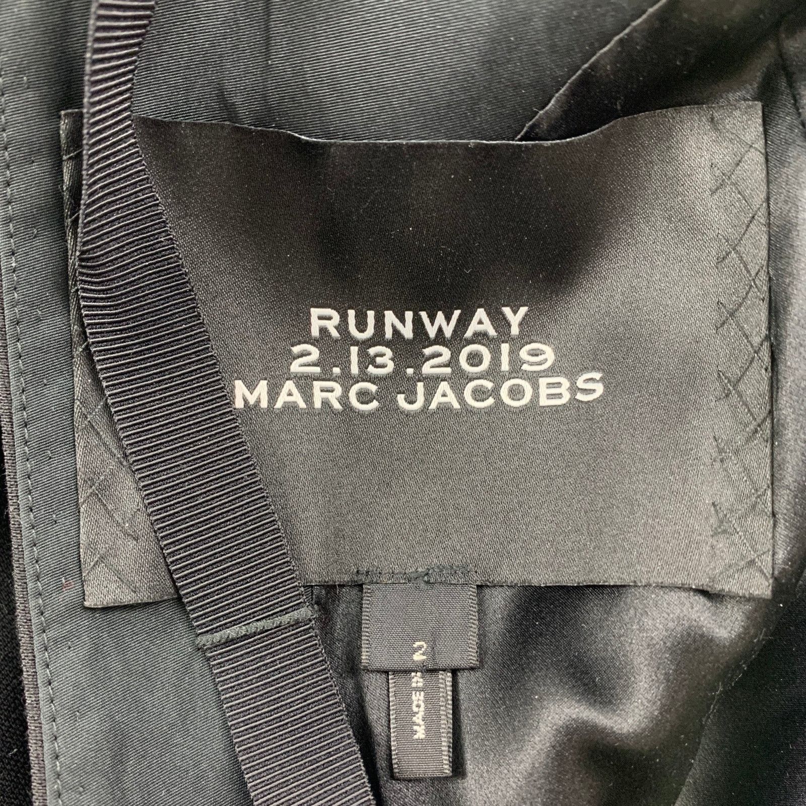 Marc Jacobs Fall 2019 Black Wool Blend Deep V-Neck Ruffle Sleeve Dress Size XS / US 0-2 / IT 36-38 - 7 Thumbnail
