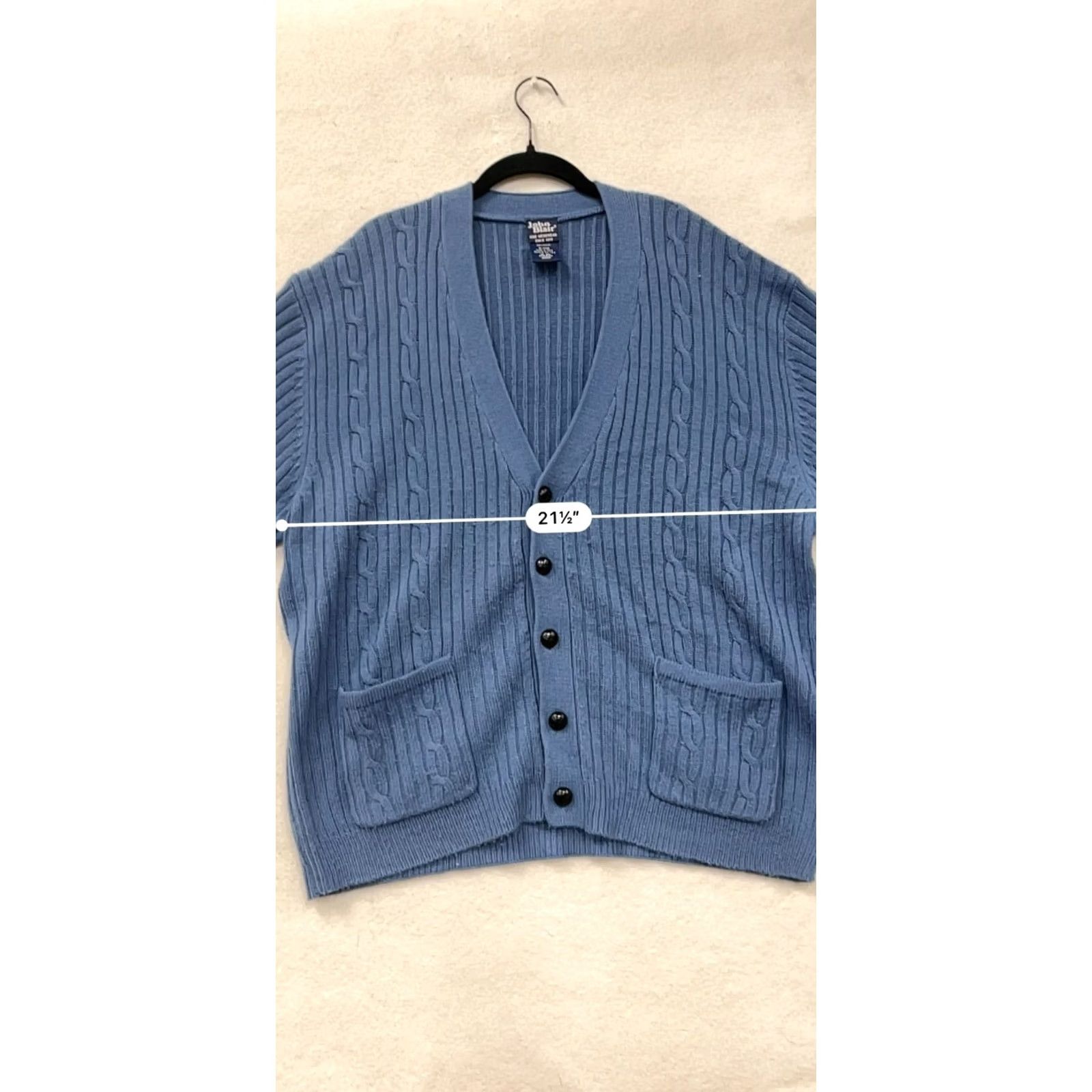 Blair Mens John Blair Blue Cardigan Sweater XL Cable-Knit Knit Front Pockets V-Neck Acrylic Cardigan Mens XL Blue 6964 Size US XL / EU 56 / 4 - 7 Thumbnail