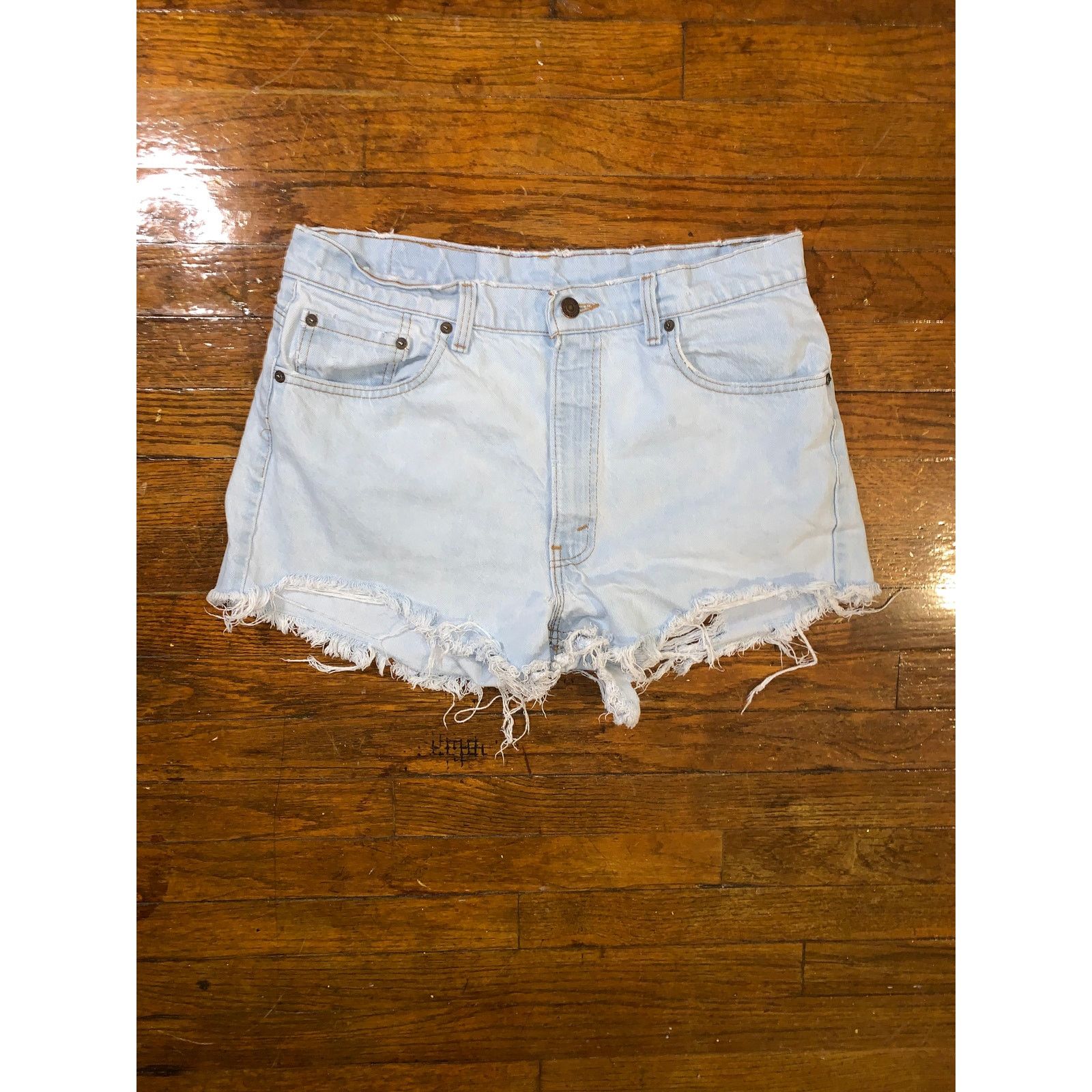 Levi's × Vintage VTG Levi's 505 Cut Off Denim Shorts Light Wash Distressed Size 31" - 1 Thumbnail