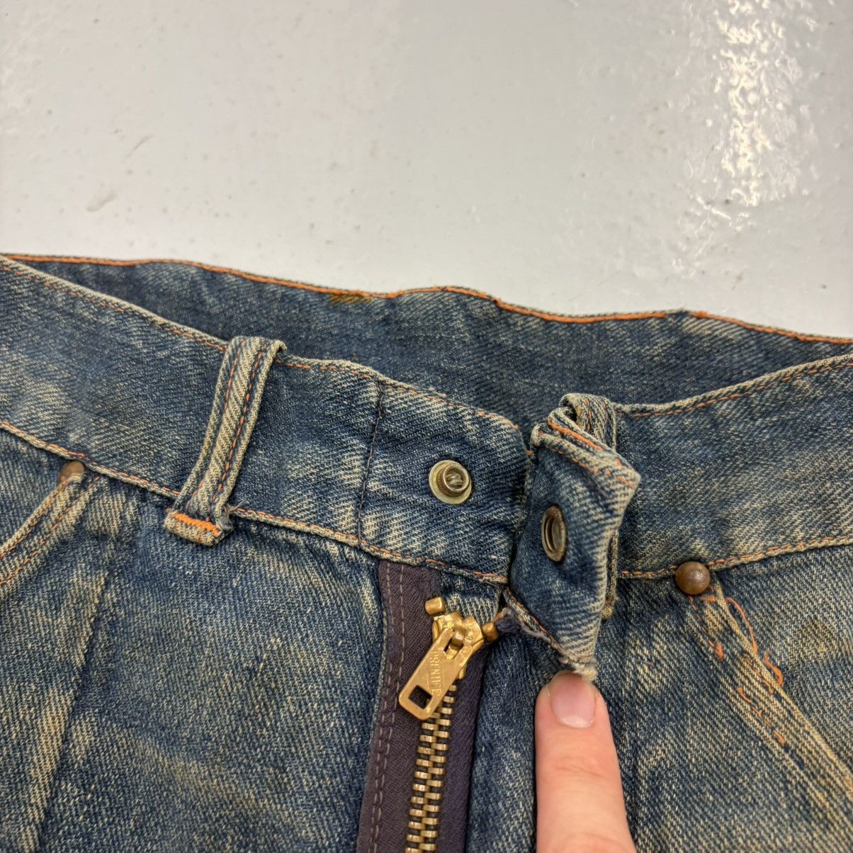 Other Vintage 50s Blue Fatigue Workwear Distressed Jeans 23x22 Size 23" - 4 Thumbnail