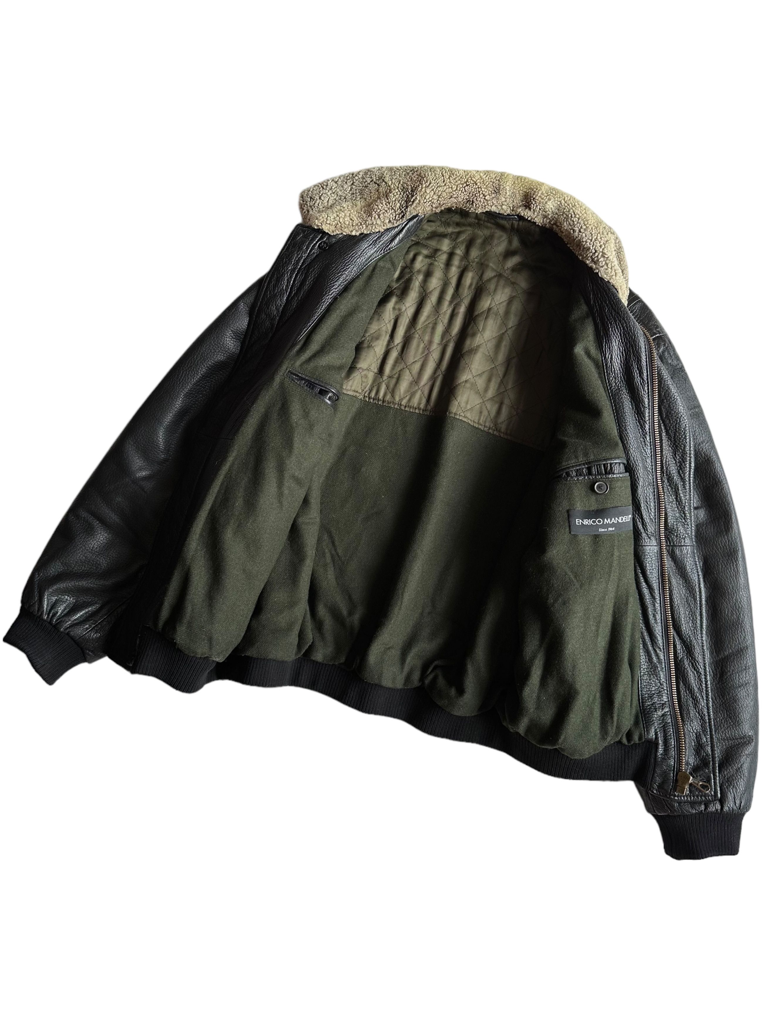 Mandelli Enrico Mandelli Black Leather Aviator Jacket (IT50/M-L) Size US M / EU 48-50 / 2 - 3 Thumbnail
