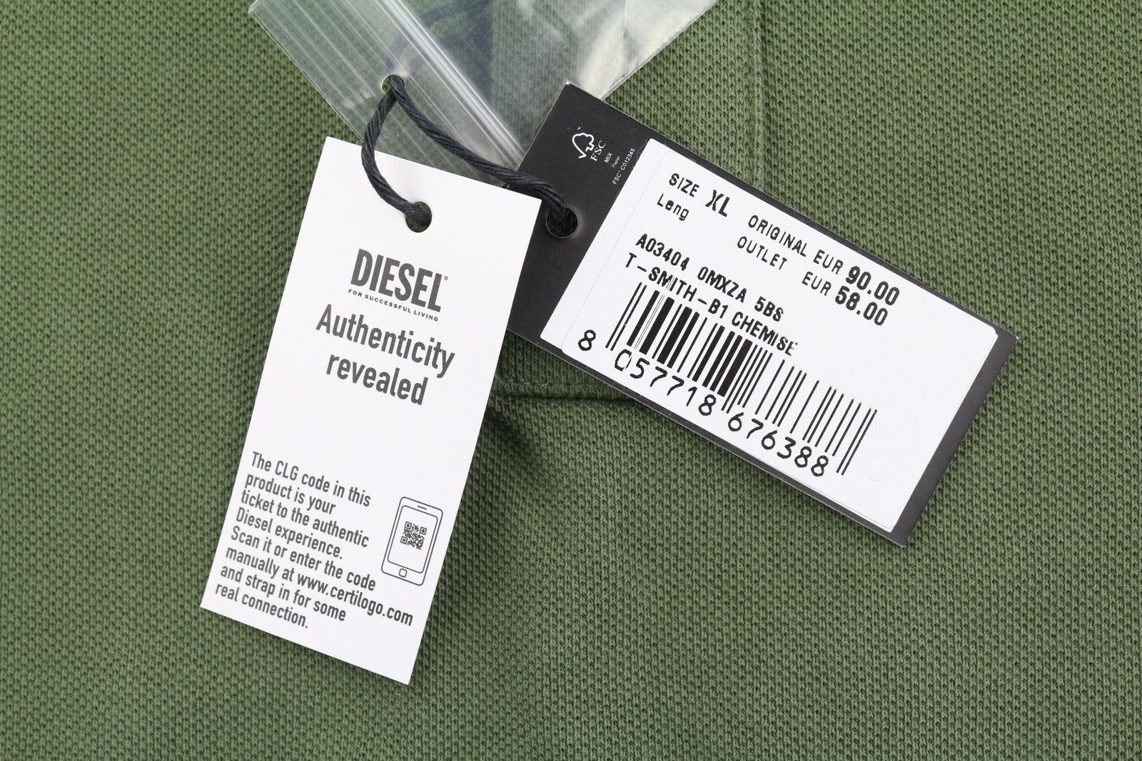 Diesel T-SMITH-B1 XL Khaki Polo Neck Logo T-Shirt 41161 Size US XL / EU 56 / 4 - 8 Thumbnail