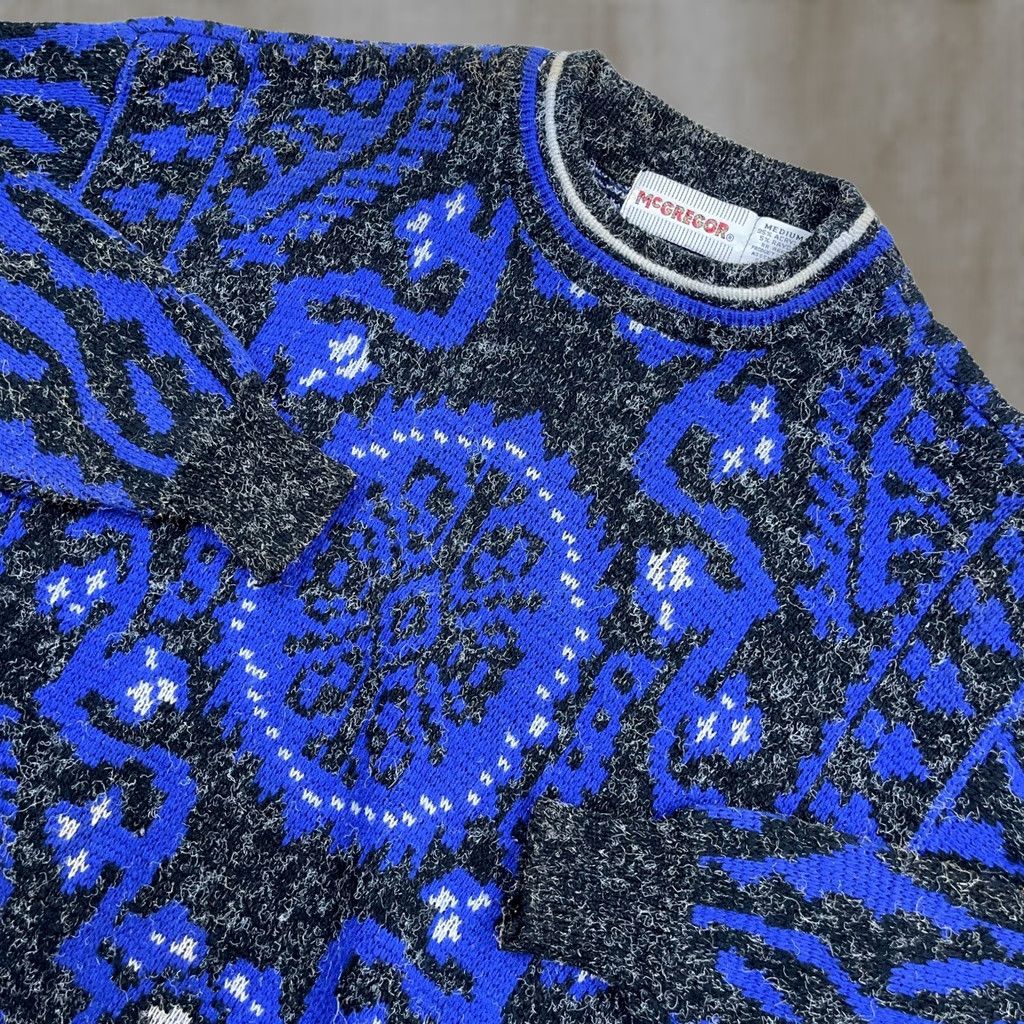 McGregor VINTAGE McGregor Geometric Crewneck Sweater Mens L Blue Gray 80s 90s Hip Hop Retro Grunge Streetwear Size US L / EU 52-54 / 3 - 1 Thumbnail