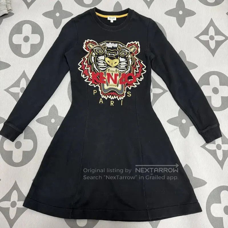 Kenzo Kenzo Black Cotton Dress with Tiger Logo . Size XS / US 0-2 / IT 36-38 - 1 Thumbnail