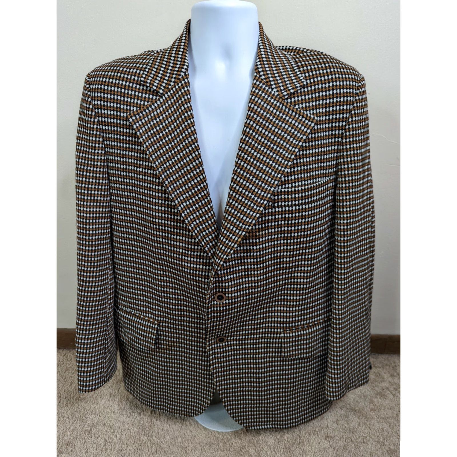 Rivieras VINTAGE Riviera Clothes Blazer Sport Coat Jacket Mens 42R Plaid Stripe Wool Silk Lining Two-Button Single-Breasted Hatchet? Size 42R - 2 Thumbnail