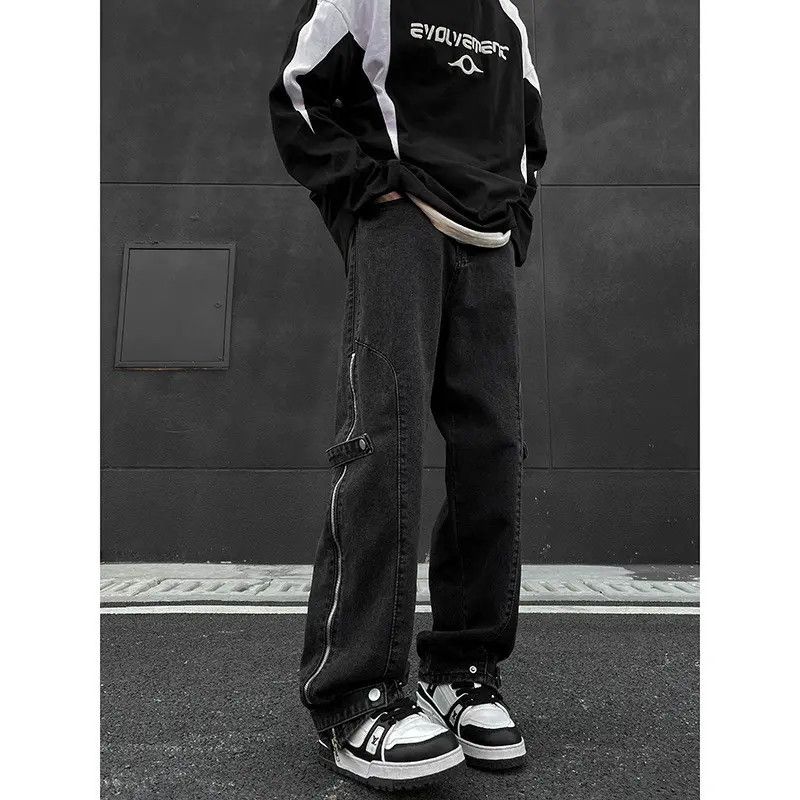 Retro loose wide leg zipper micro flared jeans