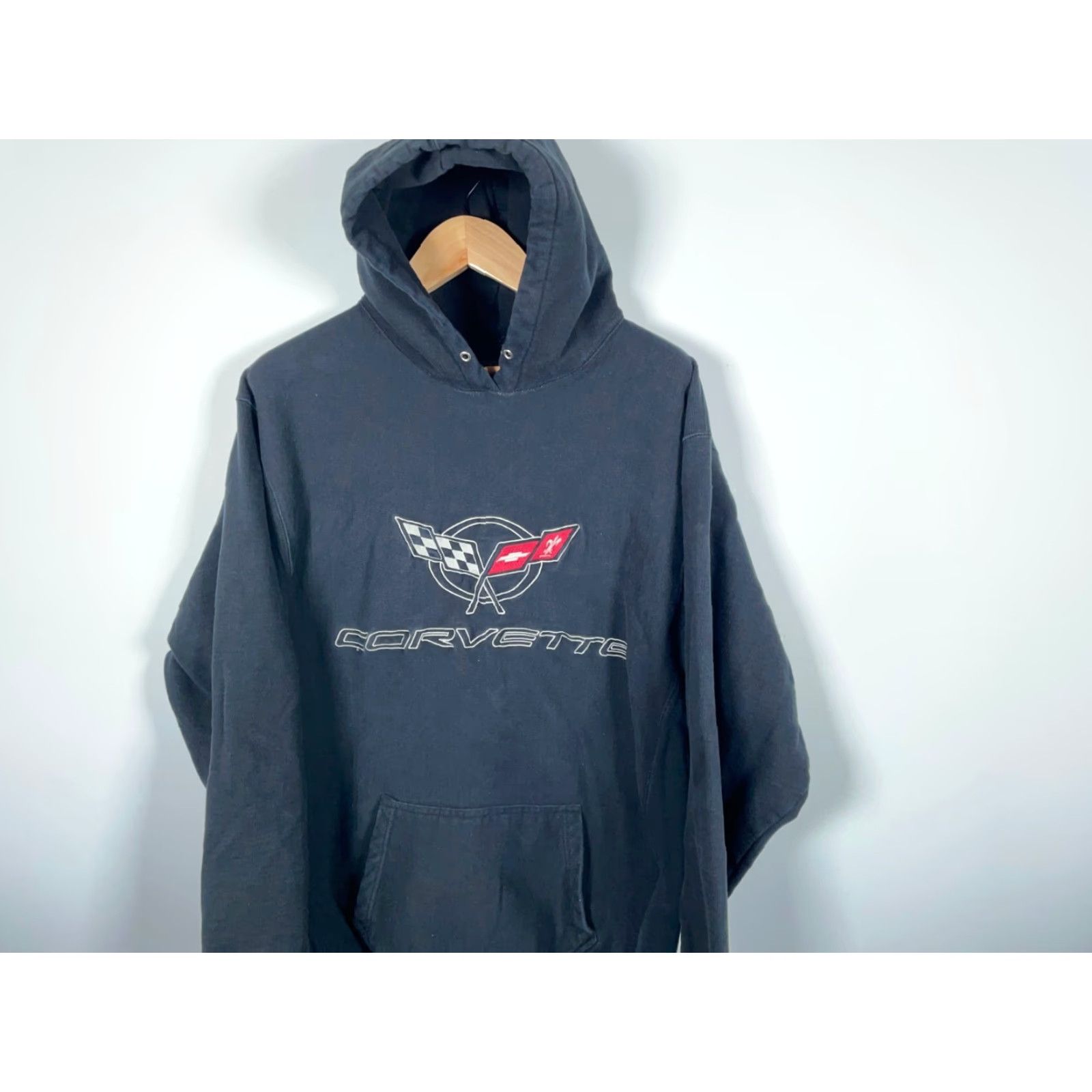Vintage VINTAGE Corvette Hoodie Men's XL Black Embroidered Heavyweight Sweatshirt Size US XL / EU 56 / 4 - 4 Thumbnail