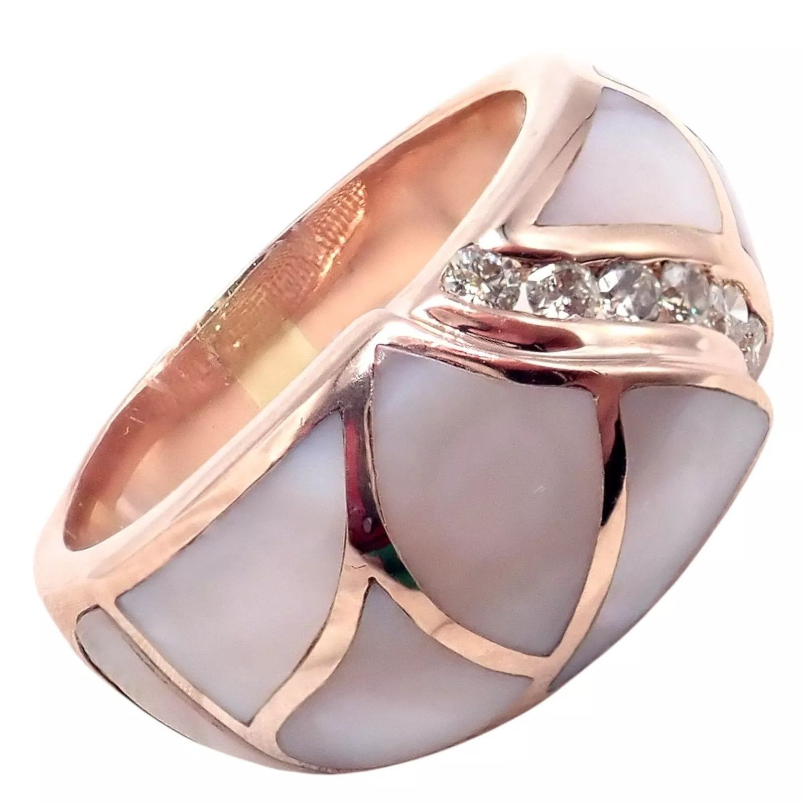 The Unbranded Brand Estate 14k Rose Gold Diamond Mother of Pearl Ring sz 7.5 Size ONE SIZE - 10 Thumbnail