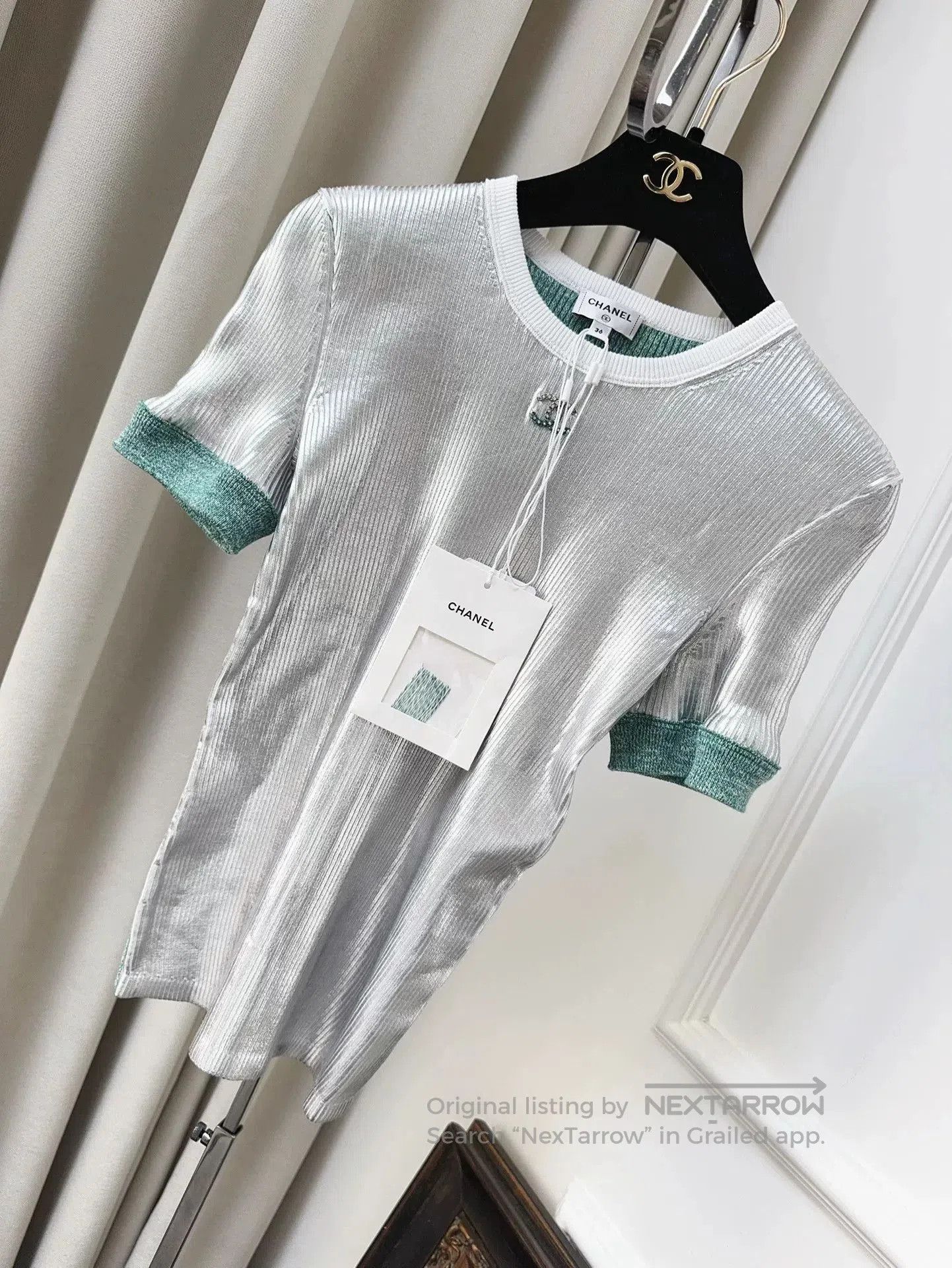 Chanel chanel 25c silver knit short sleeve top. Size US S / EU 44-46 / 1 - 1 Thumbnail