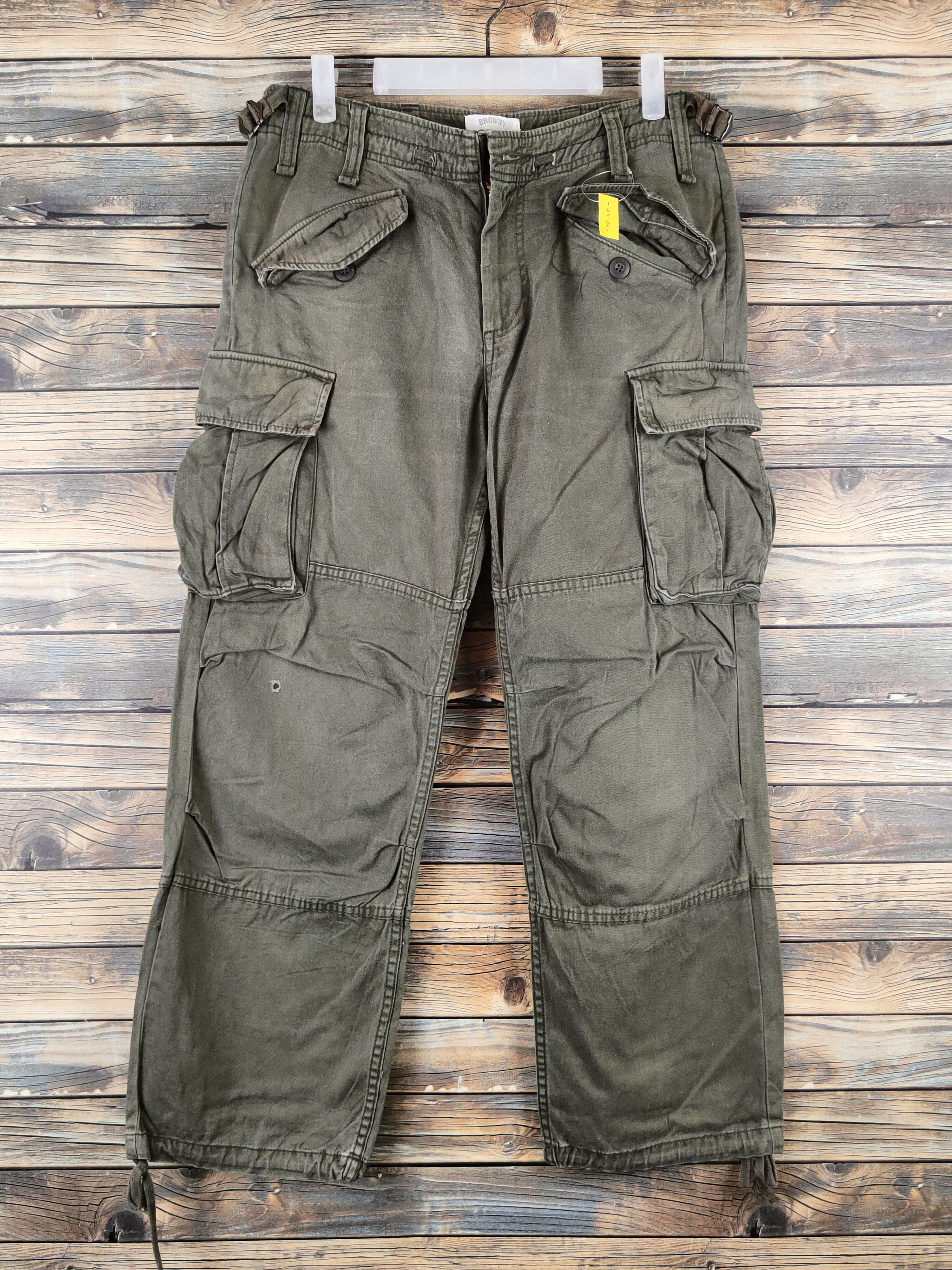 Japanese Brand DL Browny Olive Multipocket Cargo Pants #46-362 Size US 31 - 1 Thumbnail