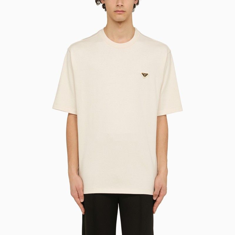 image of Prada Natural Cotton Crew-Neck T-Shirt in Beige, Men's (Size Small)