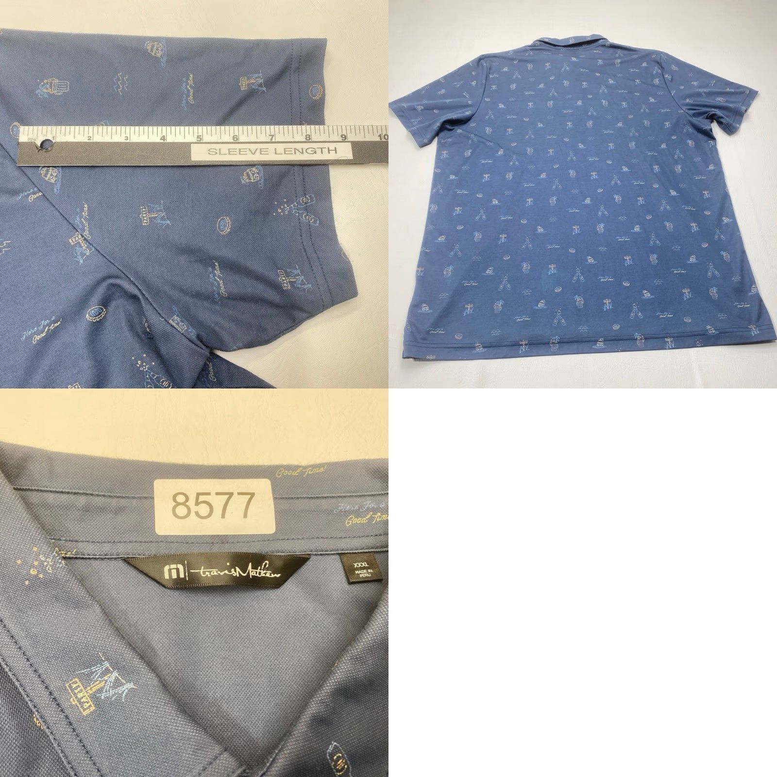 TravisMathew Travis Mathew Polo Shirt Mens 3XL Blue BeER All Over Print Dress To Impress 8577 Shirt Polo Mens 3XL Blue Beer Print Dress To Impress Size 48R - 8 Thumbnail