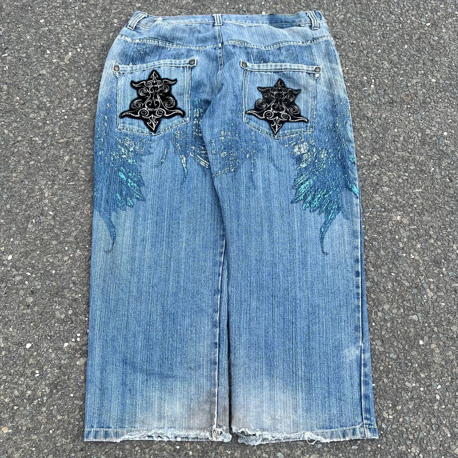 image of Vintage Y2K Crazy Baggy Raw Blue Denim Jeans Pants, Men's (Size 38)