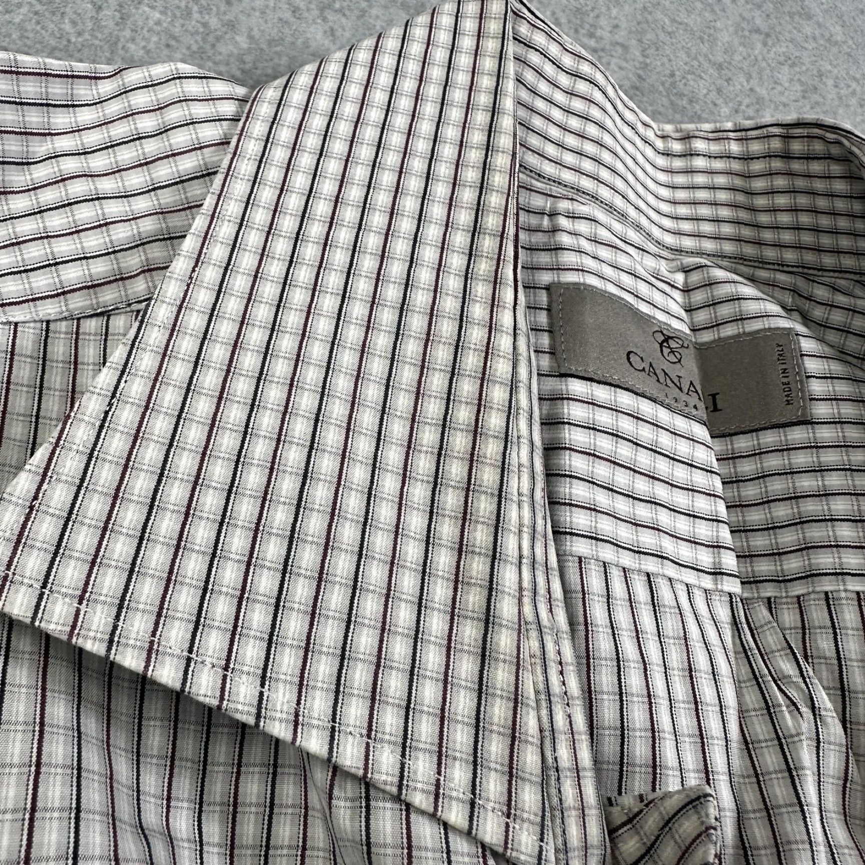 Canali Canali Dress Shirt Mens 42 16.5 Gray Check Spread Collar Long Sleeve Mens Size 46R - 4 Thumbnail