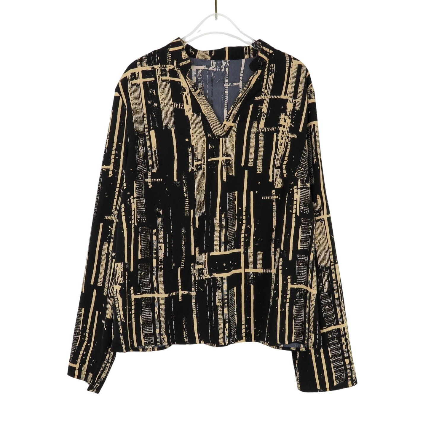 Shein Black Abstract Pattern V-Neck Long Sleeve Blouse Large Size L / US 10 / IT 46 - 2 Thumbnail