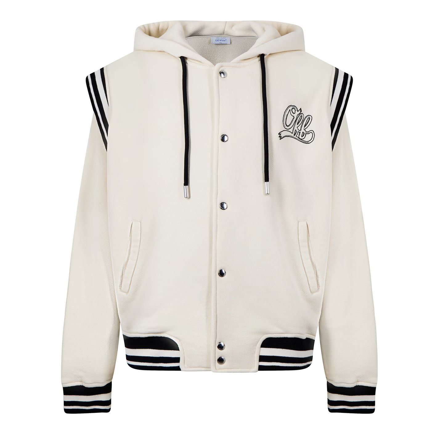 Off-White o1g2r1mq0226 Varsity Jacket Zip Hoodie In White/Black Size US M / EU 48-50 / 2 - 1 Thumbnail