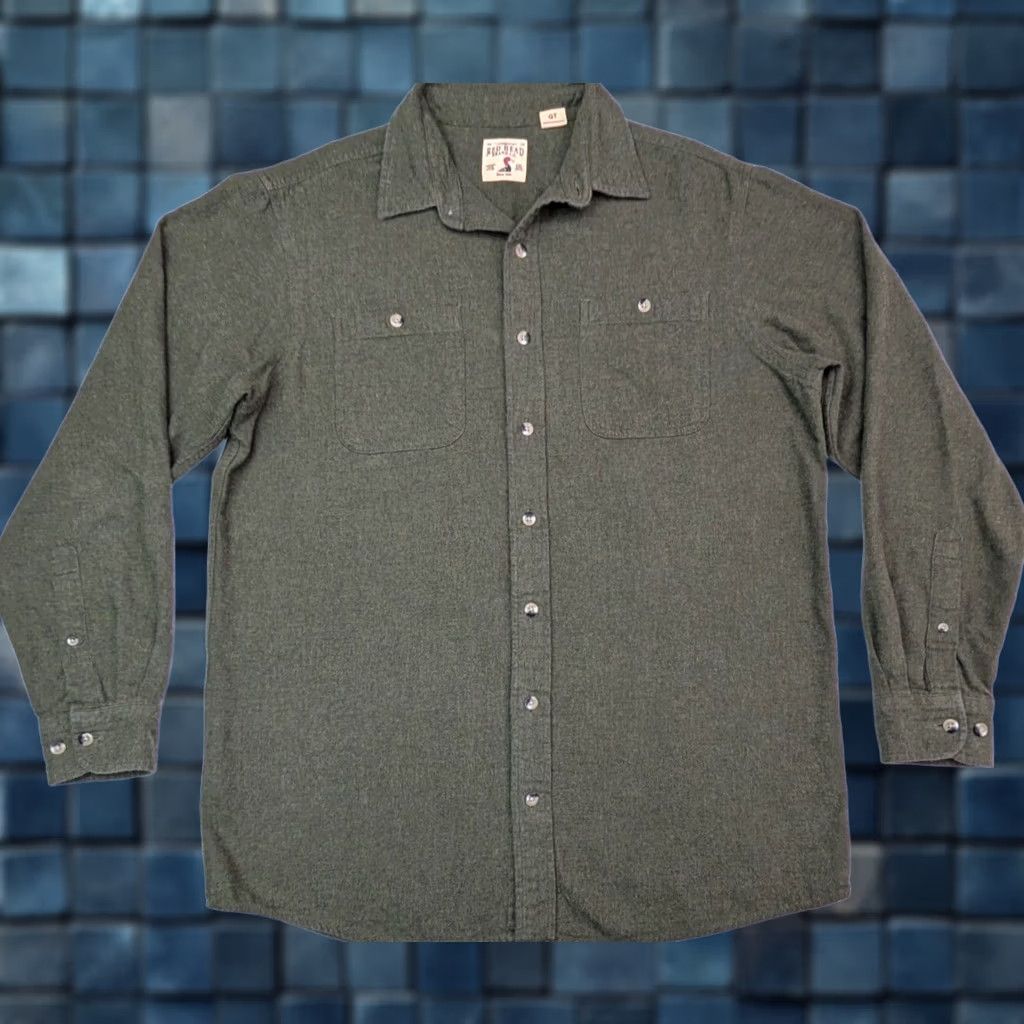 Olive RedHead Button-Up Shirt Flannel Olive Green Mens L Regular Modern 47 in Chest All Seasons Cotton Tie-Dye Pattern Colorful Preppy International Size US L / EU 52-54 / 3 - 1 Thumbnail