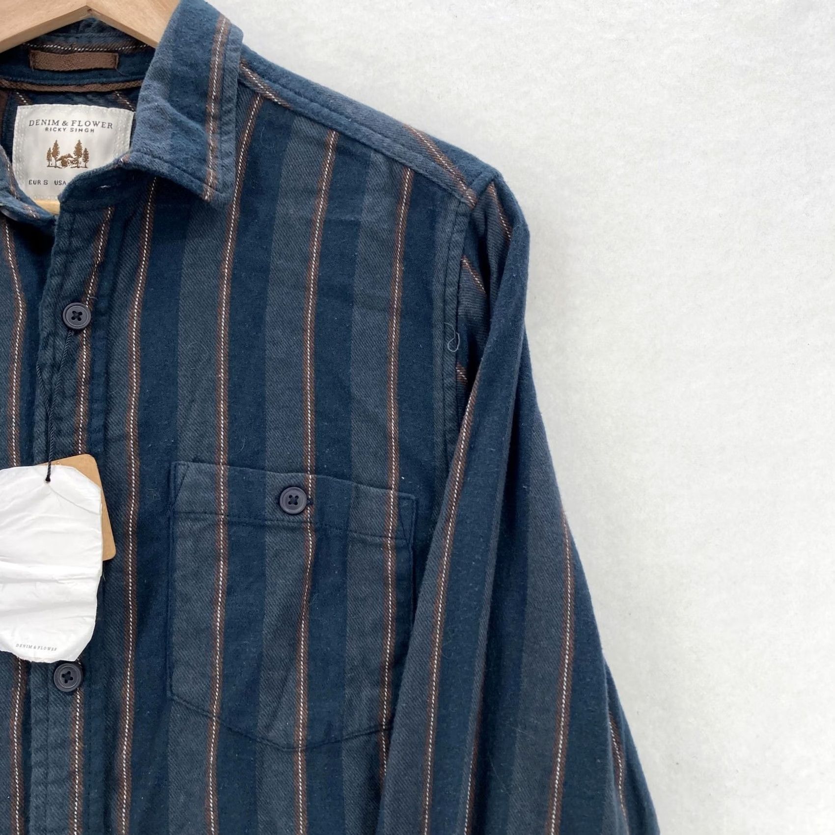 Denime Denim & Flower Ricky Singh Shirt Mens Small Blue Brown Striped Button Down Woven Size US S / EU 44-46 / 1 - 2 Thumbnail