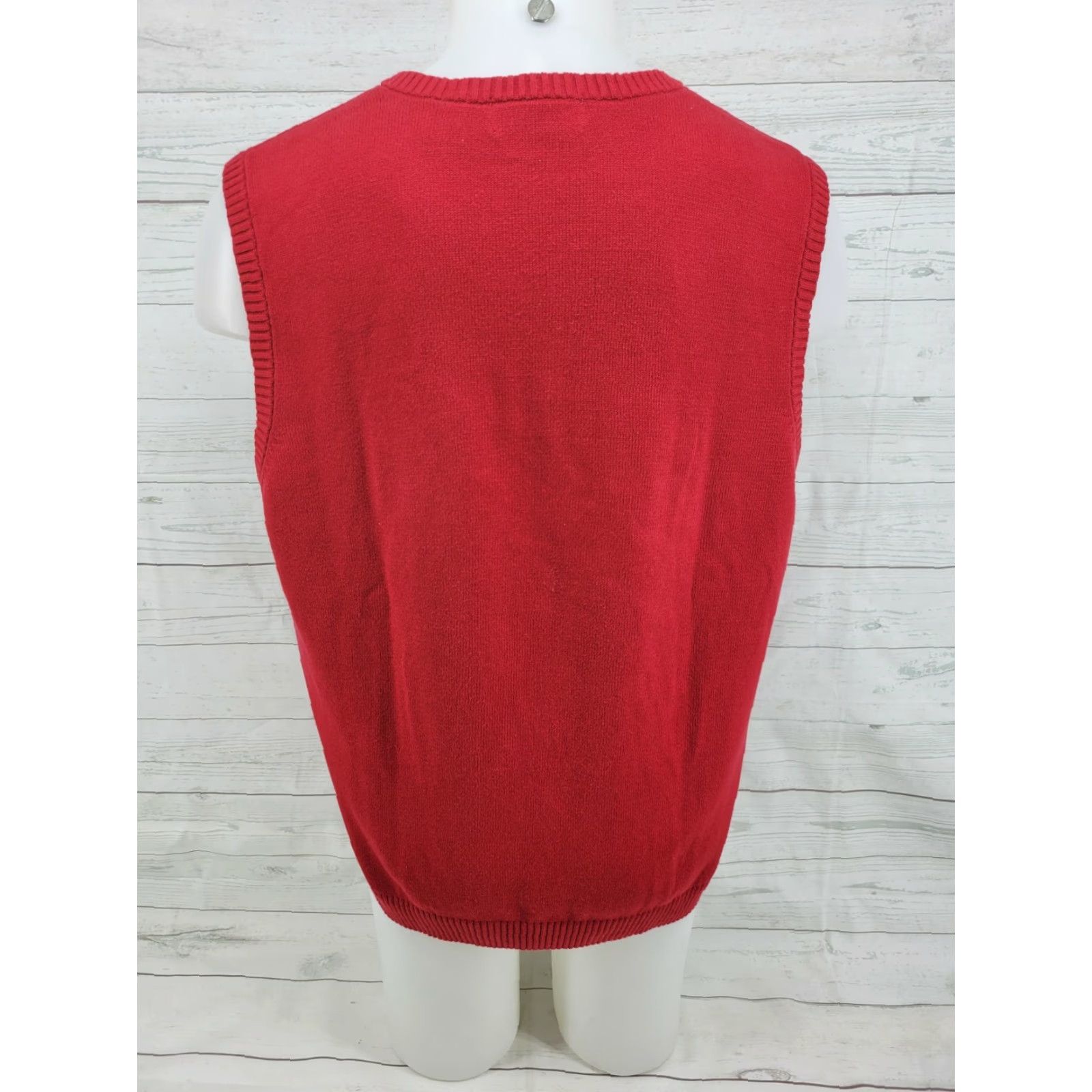 Chaps Chaps Mens Red Solid Cotton Sleeveless V Neck Pullover Sweater Vest Size Large Size US L / EU 52-54 / 3 - 6 Thumbnail
