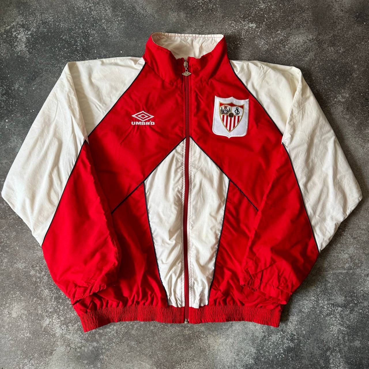 image of Soccer Jersey x Umbro 90's Sevilla Fc Umbro Vintage Soccer/football Retro Jacket in Red (Size Large