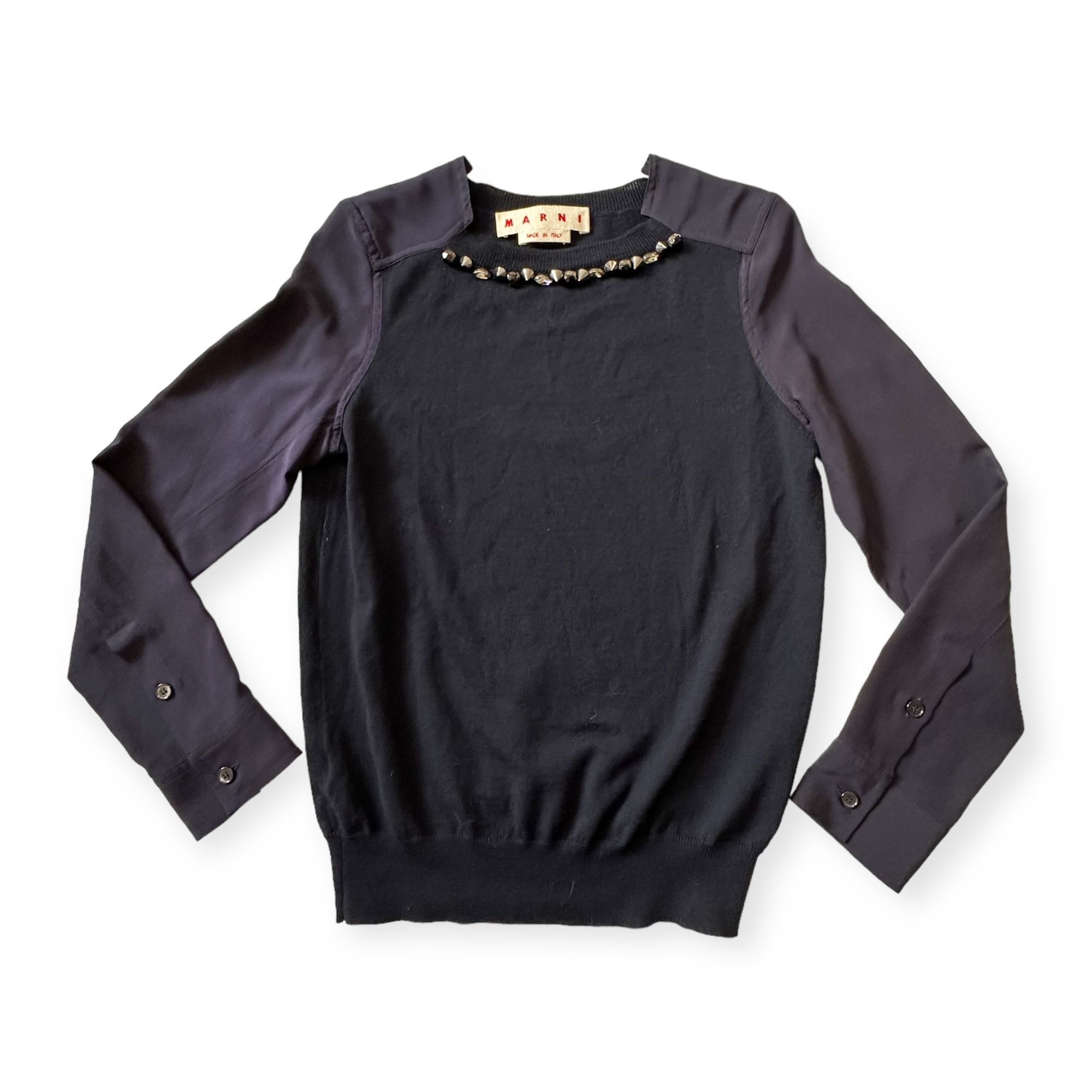 Marni Marni Embellished Wool-Silk Sweater FW2012, Blue, Size: IT Size S / US 4 / IT 40 - 5 Thumbnail