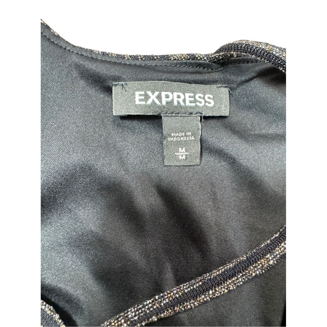 Express Express Black Silver Gold Sparkle Striped V-Neck Cami with Size M / US 6-8 / IT 42-44 - 6 Thumbnail