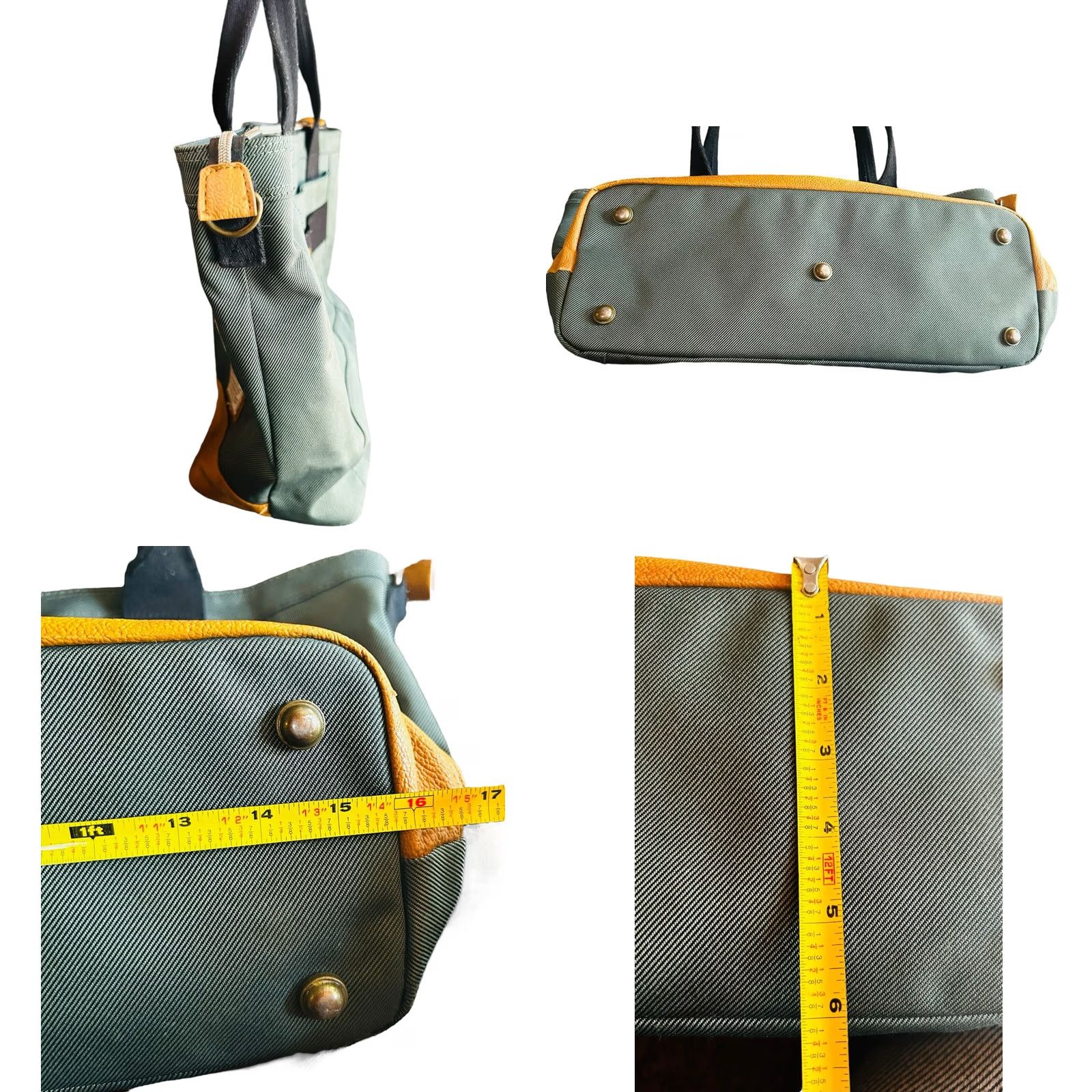 Vintage VINTAGE? No. Bianchi Tote Canvas Travel Weekend Bag Green Brown Shoulder Handbag Green Brown Zip Inner Pockets 20in 12in 6in Women Adults Size ONE SIZE - 8 Thumbnail