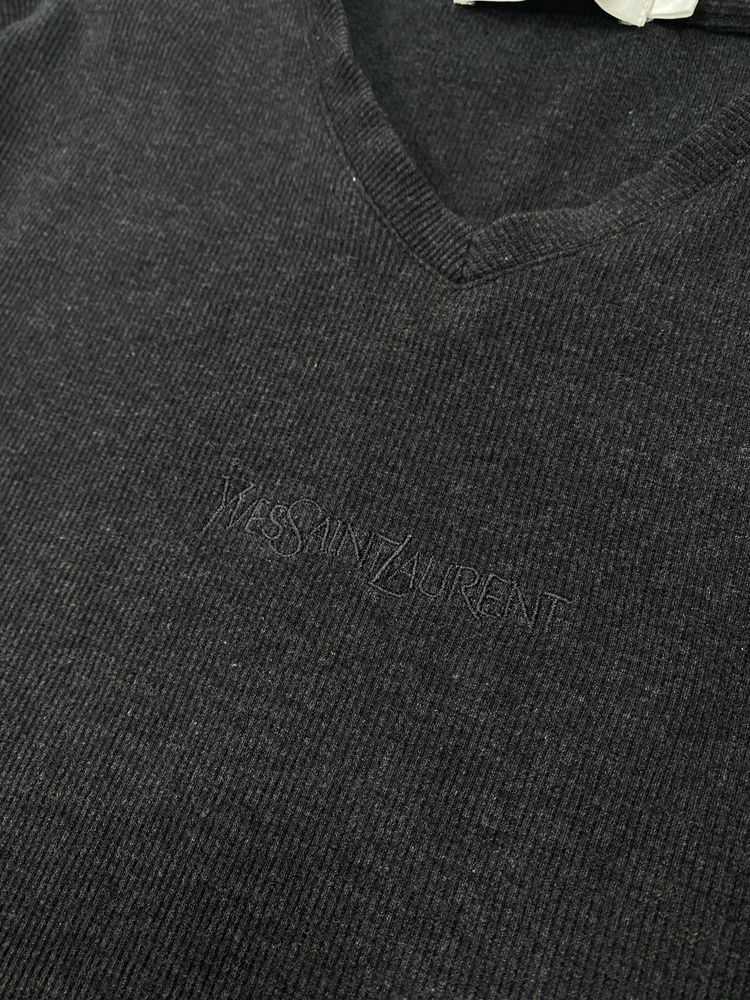 Yves Saint Laurent YSL Logo Vintage V-neck Sweatshirt Size US L / EU 52-54 / 3 - 5 Thumbnail