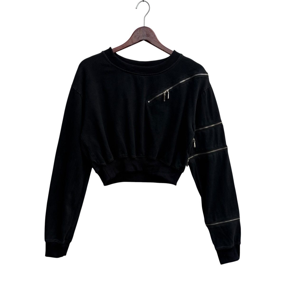 Japanese Brand Womens Black Top Zipper Short Sweatshirt Size ONE SIZE - 4 Thumbnail