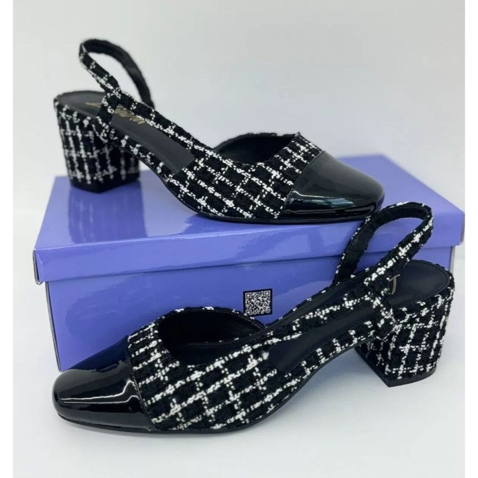 Other LILIANA / Kaya-3/ Black & White / Tweed / Block / Heel Sling Size US 8.5 / IT 38.5 - 6 Thumbnail
