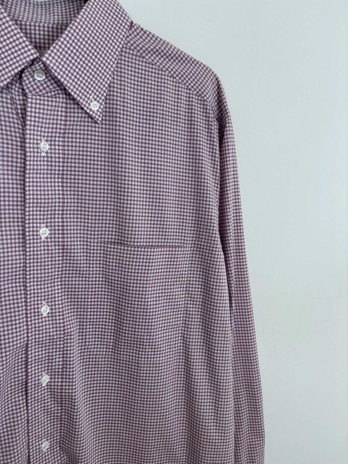 Brioni Brioni Men’s Micro Check Pink Button Down Long Sleeve Shirt Size US L / EU 52-54 / 3 - 3 Thumbnail